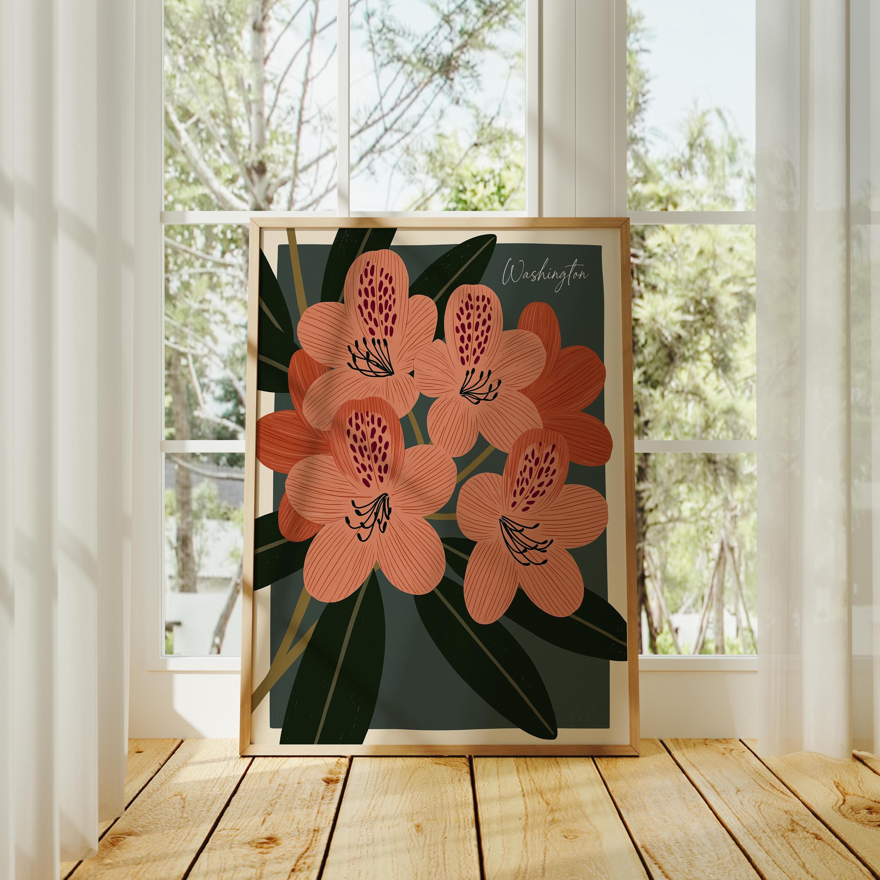 Washington state flower art print, coast rhododendron