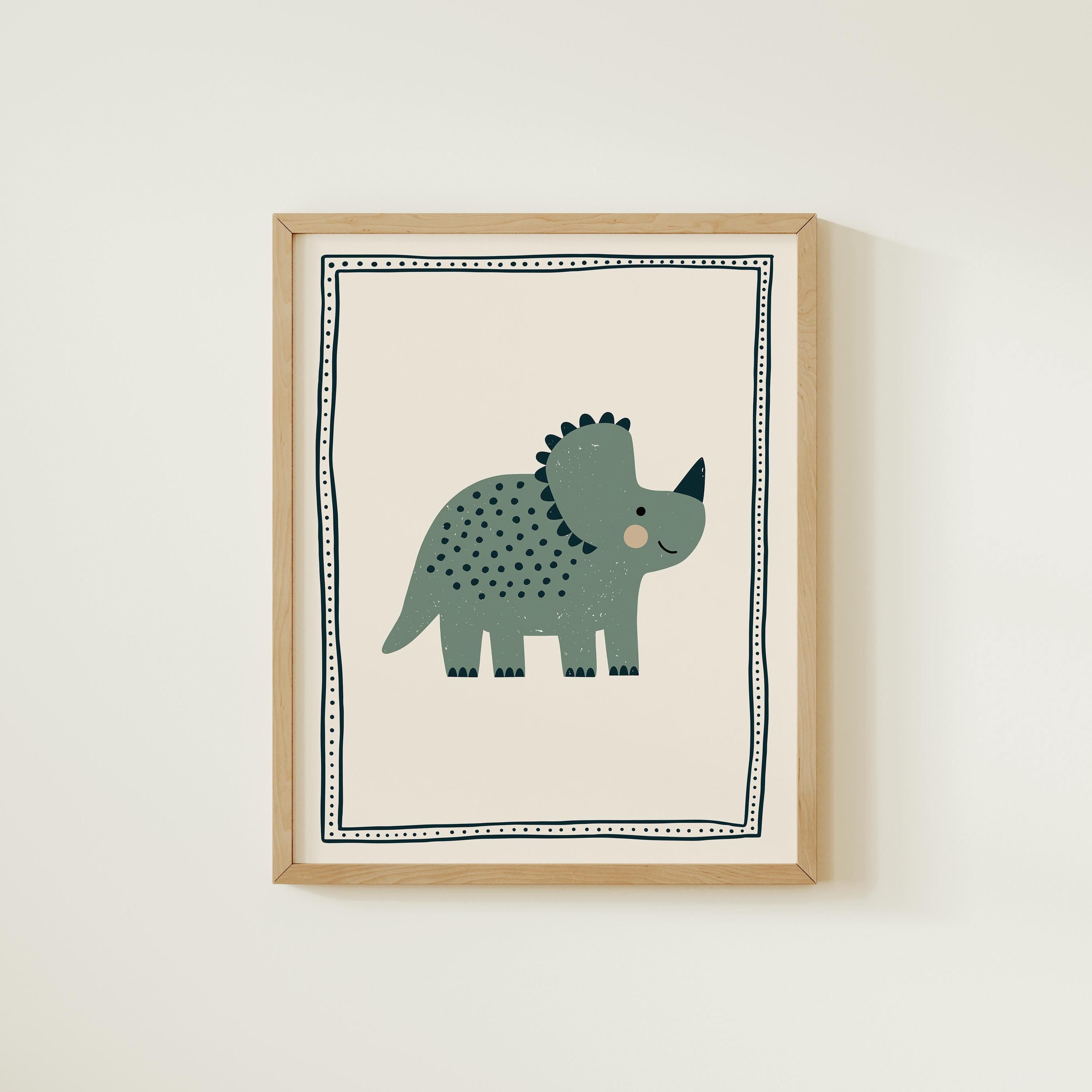 Sage triceratops nursery print