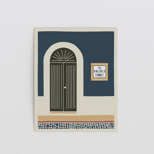 Personalized navy block print arched door art print, Puerto Rico