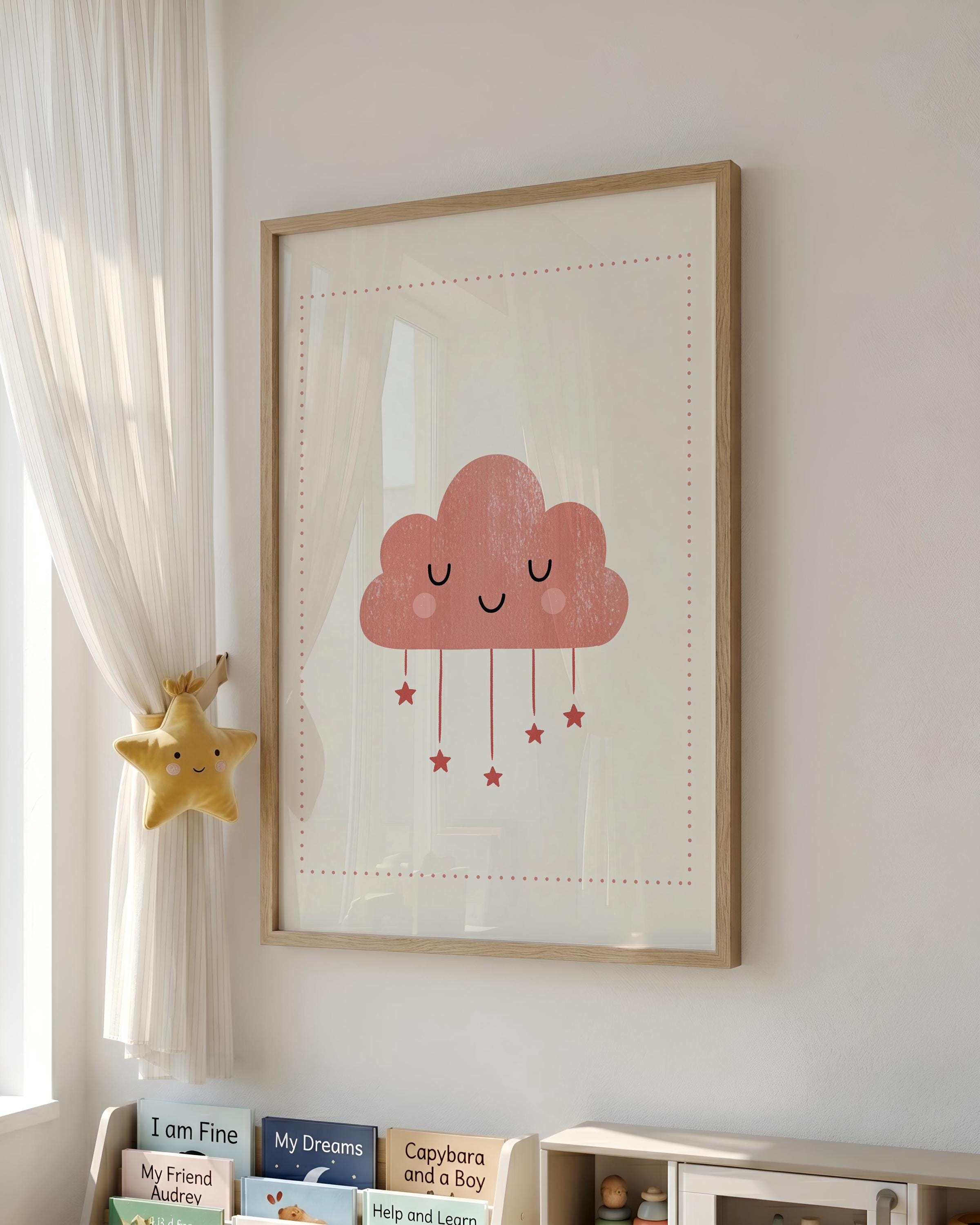 Pink cloud with stars nursery print