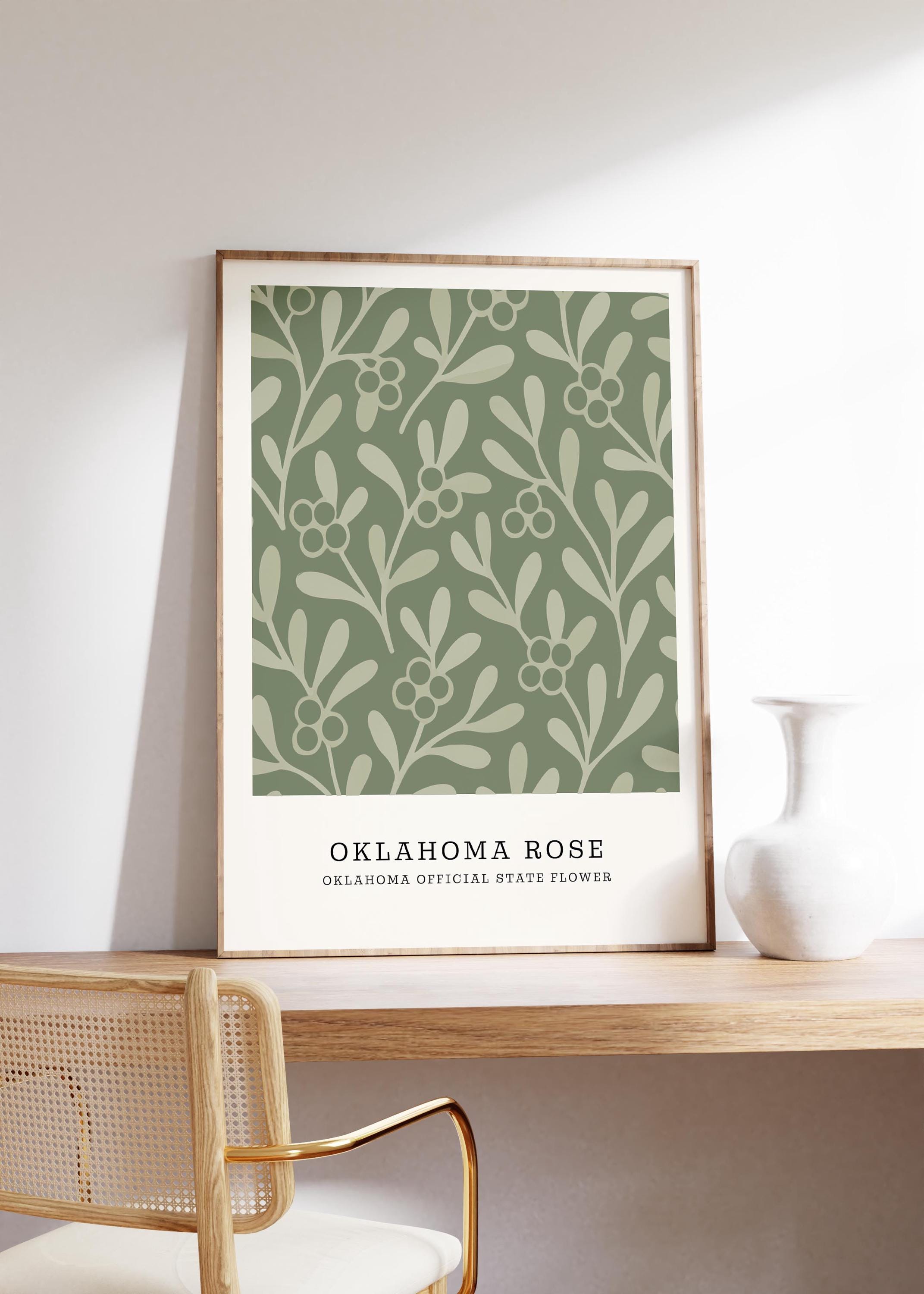 Oklahoma state flower art print, Oklahoma rose