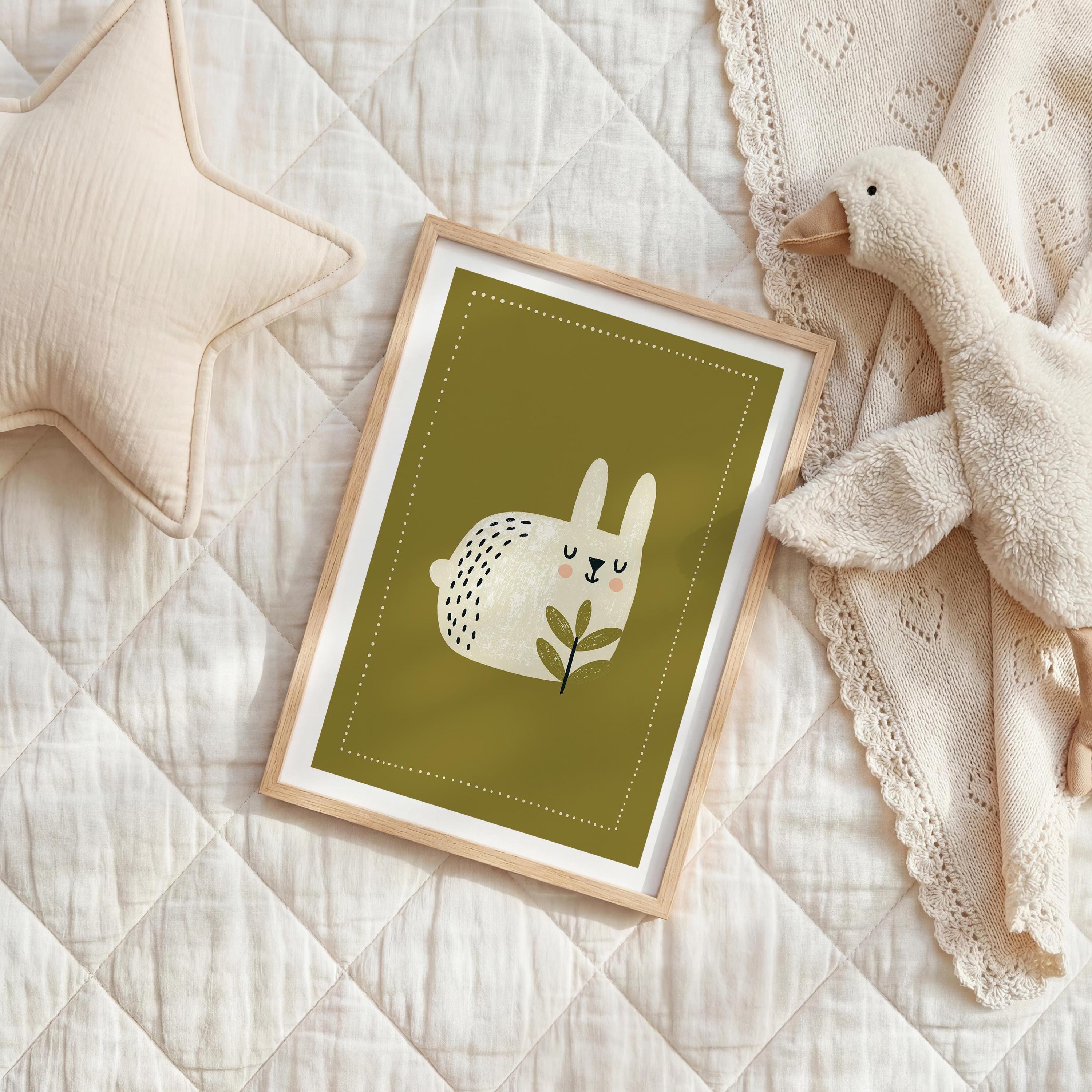 Olive bunny rabbit nursery print