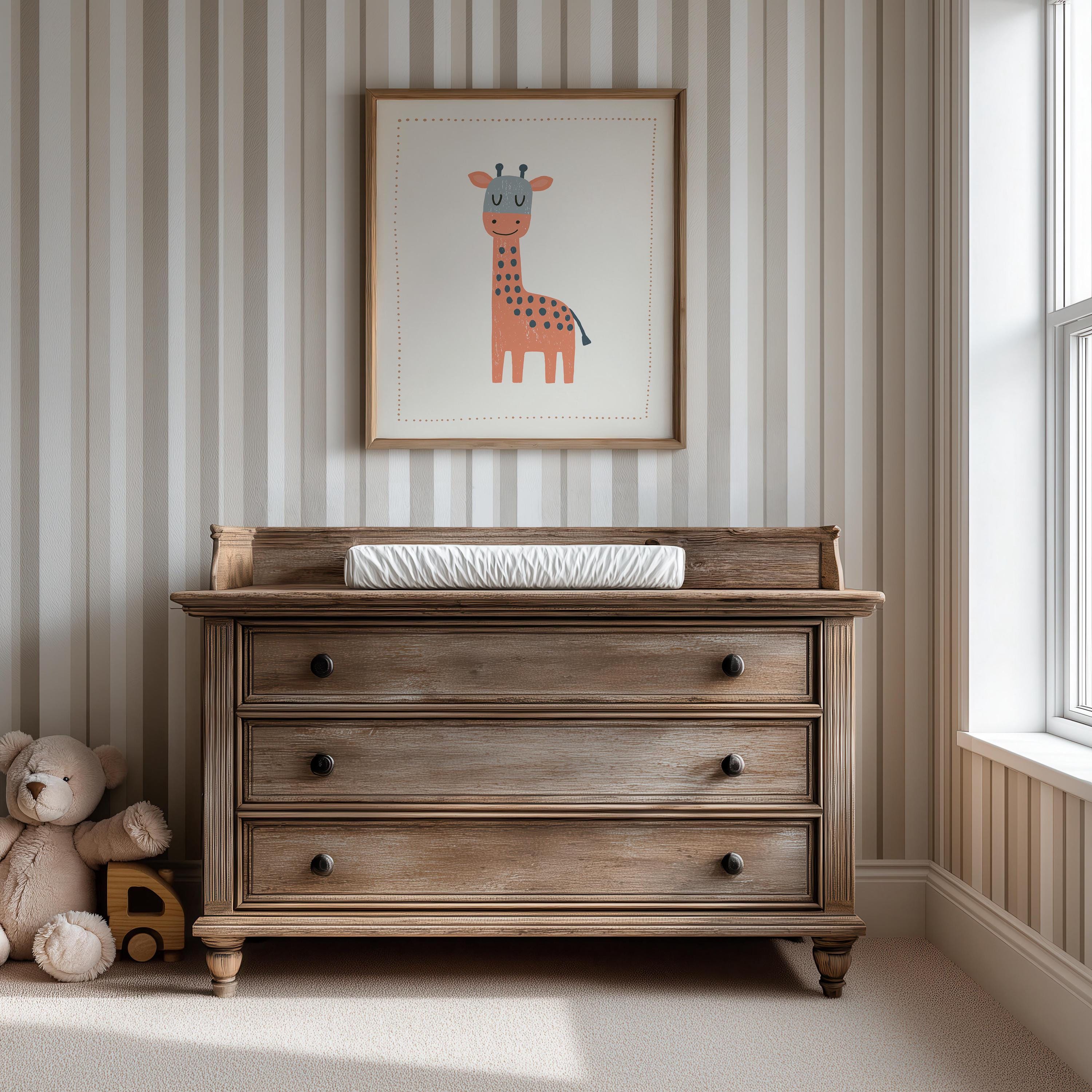 Coral giraffe nursery print