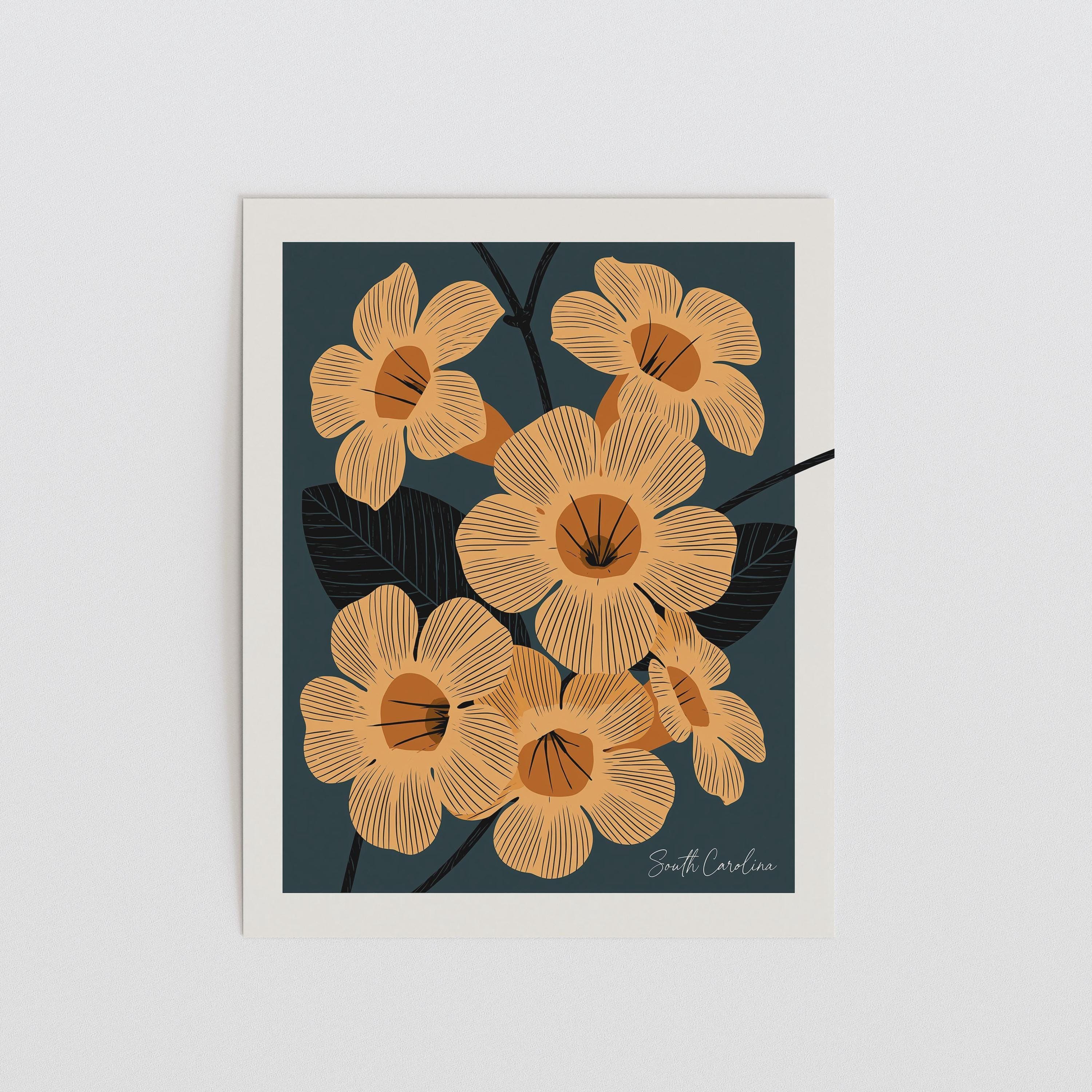South Carolina state flower art print, yellow jessamine