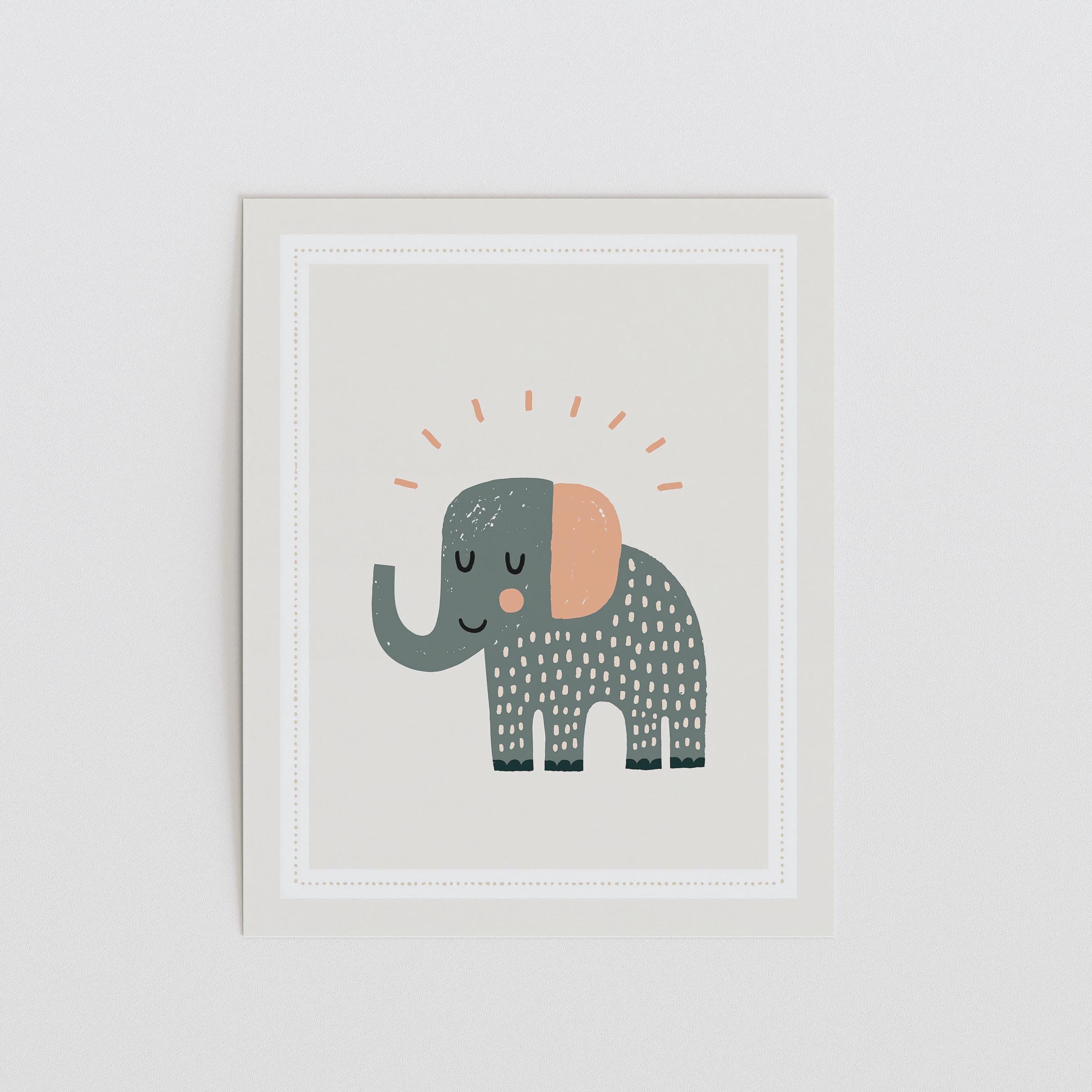 Grey Elephant with Sun Nursery Print