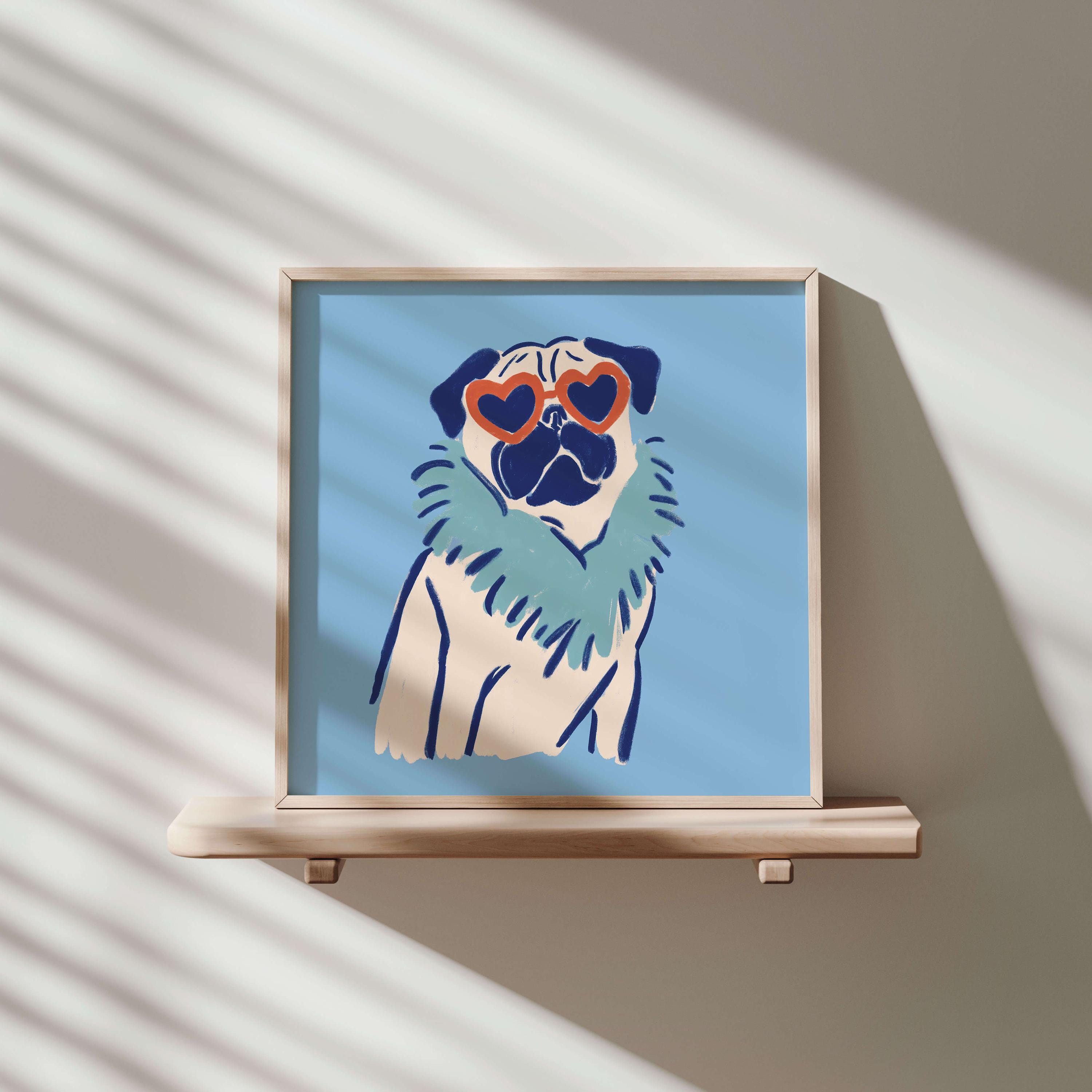 Pug heart sunglasses art print