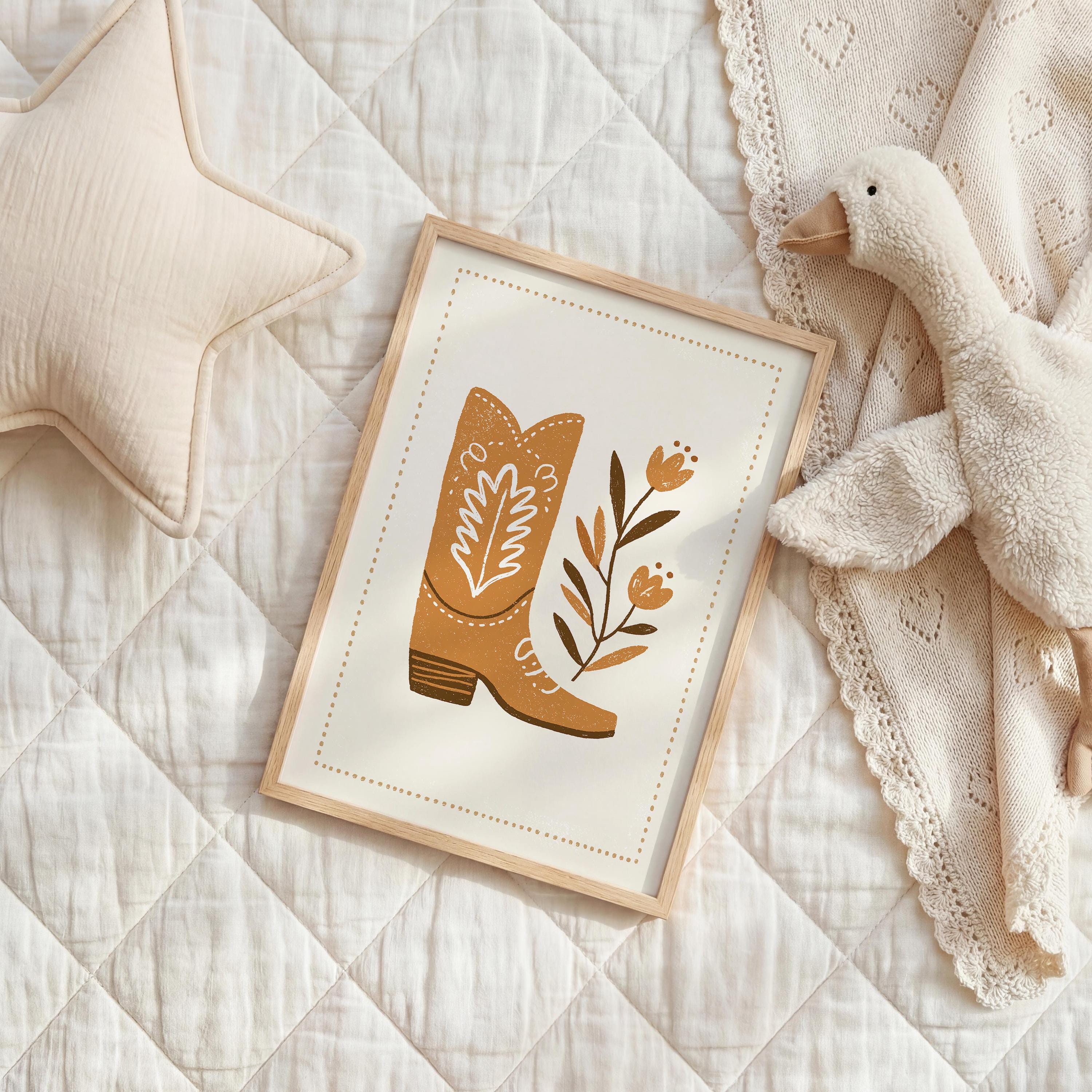 Cowboy boot with wildflowers nursery print
