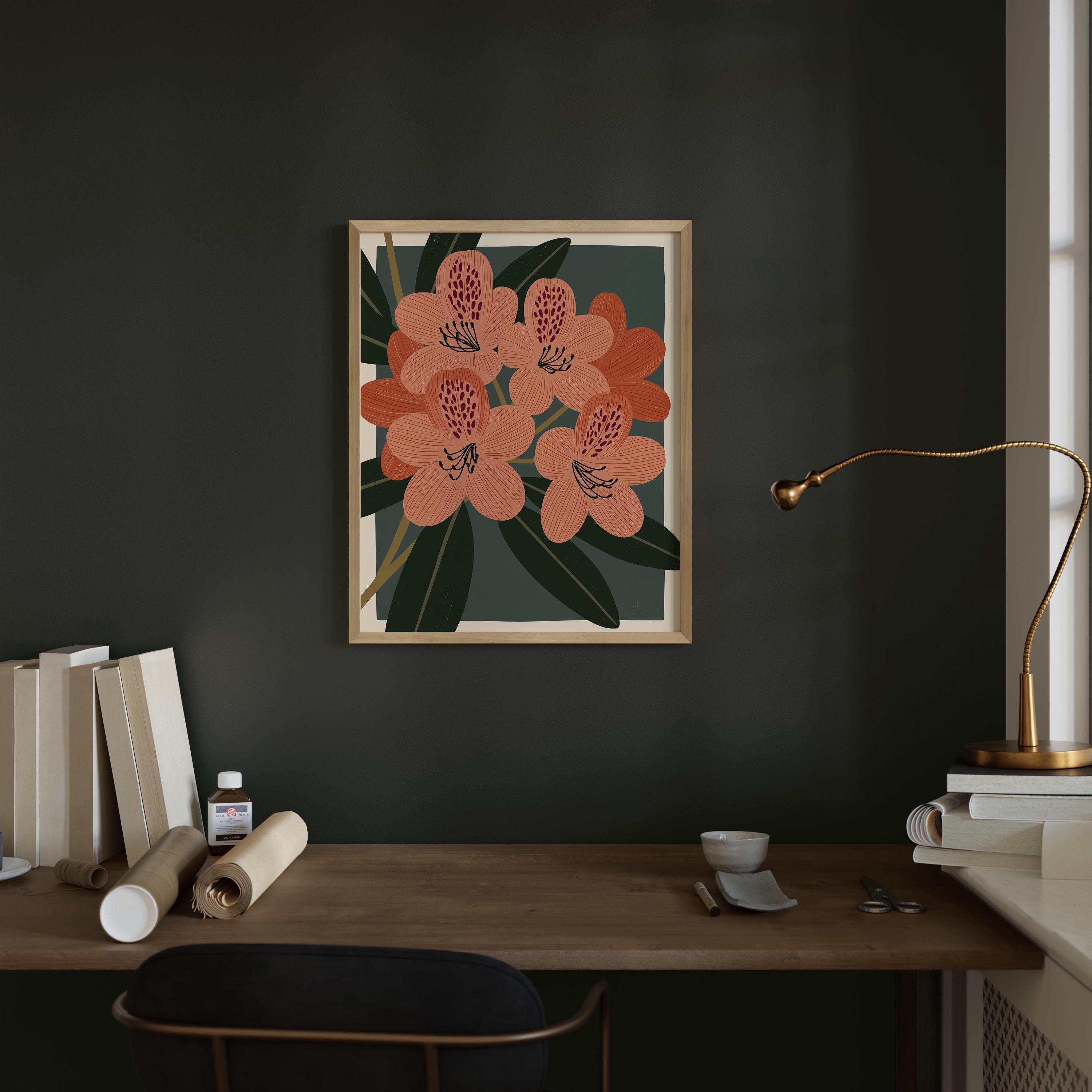 Washington state flower art print, coast rhododendron
