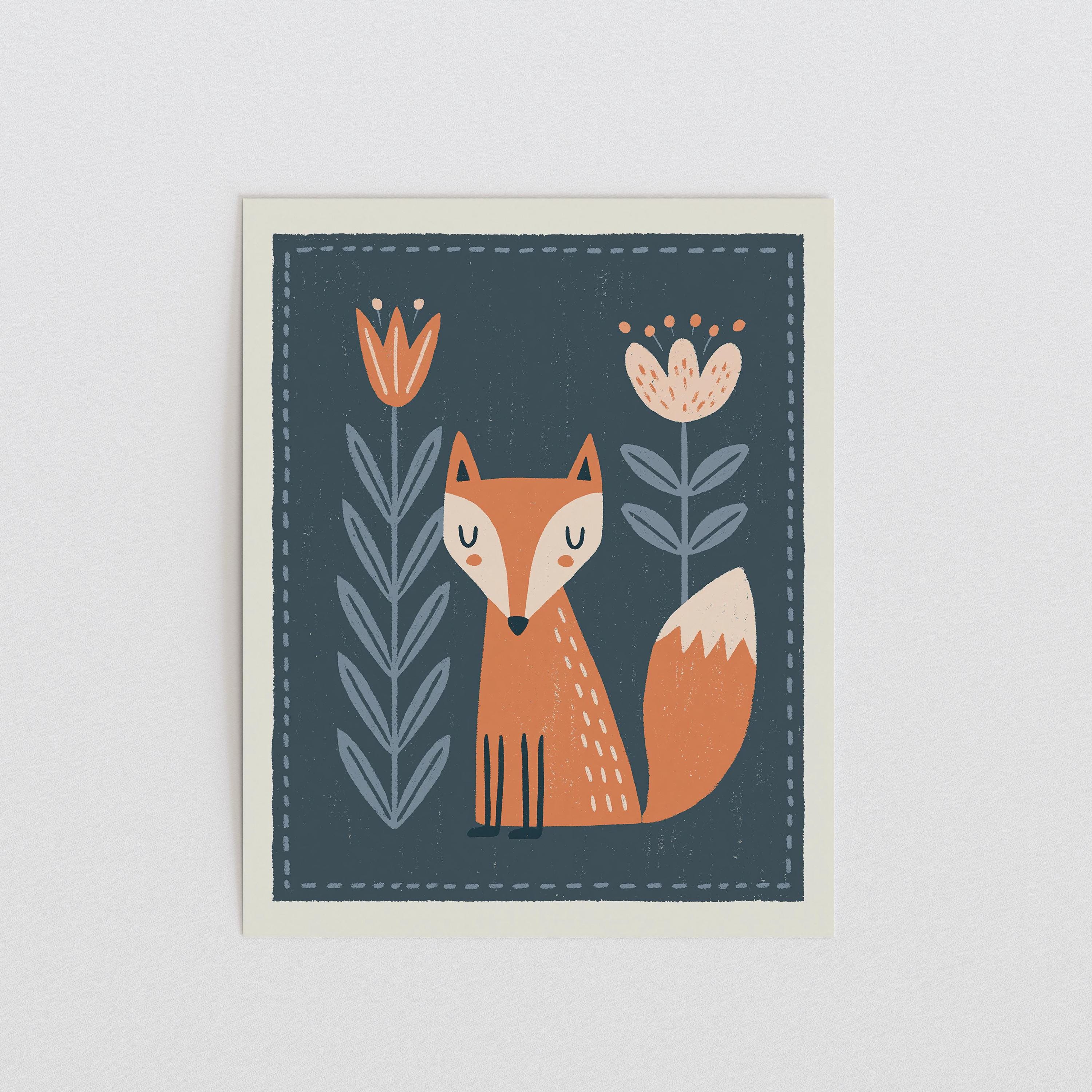 Orange fox nursery print