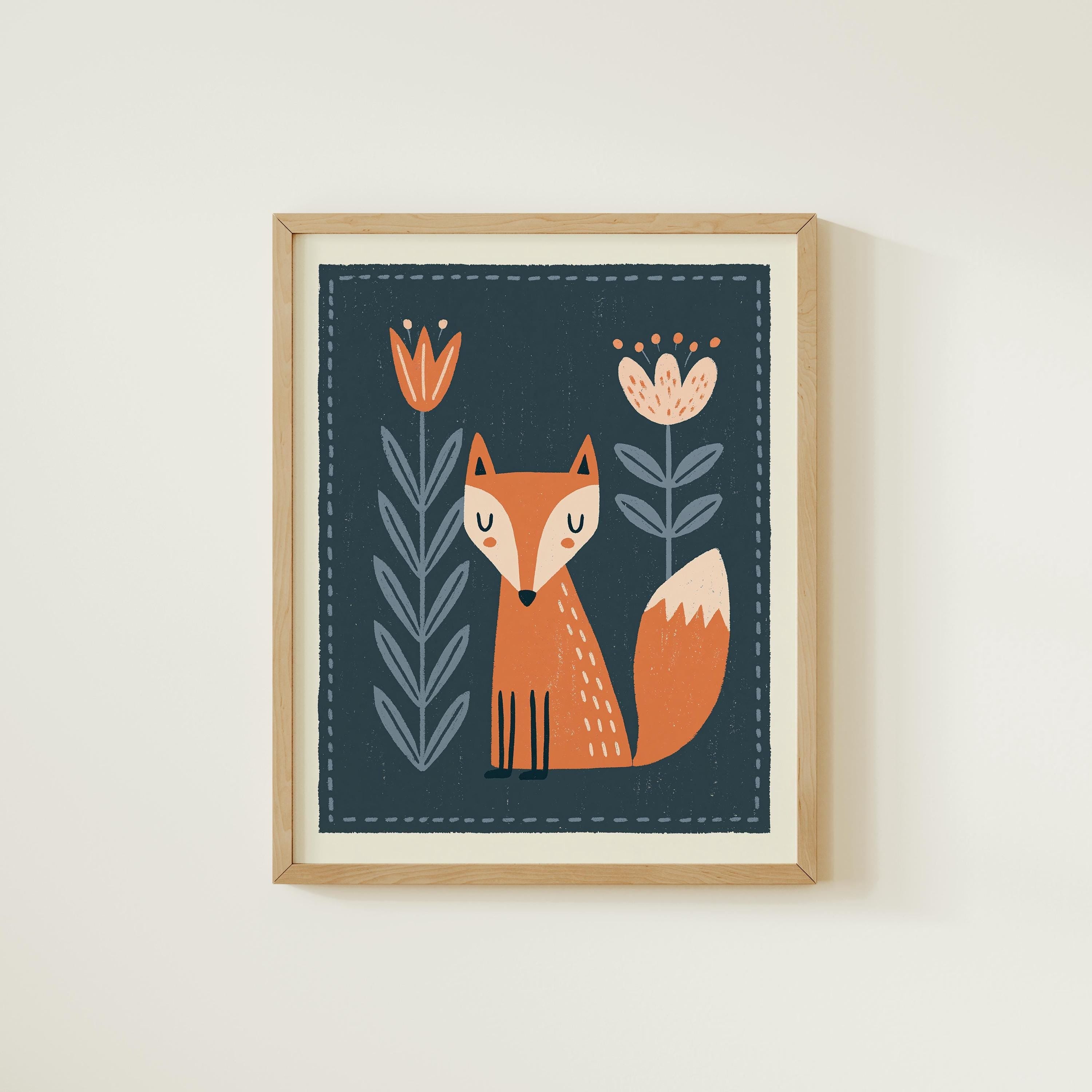 Orange fox nursery print