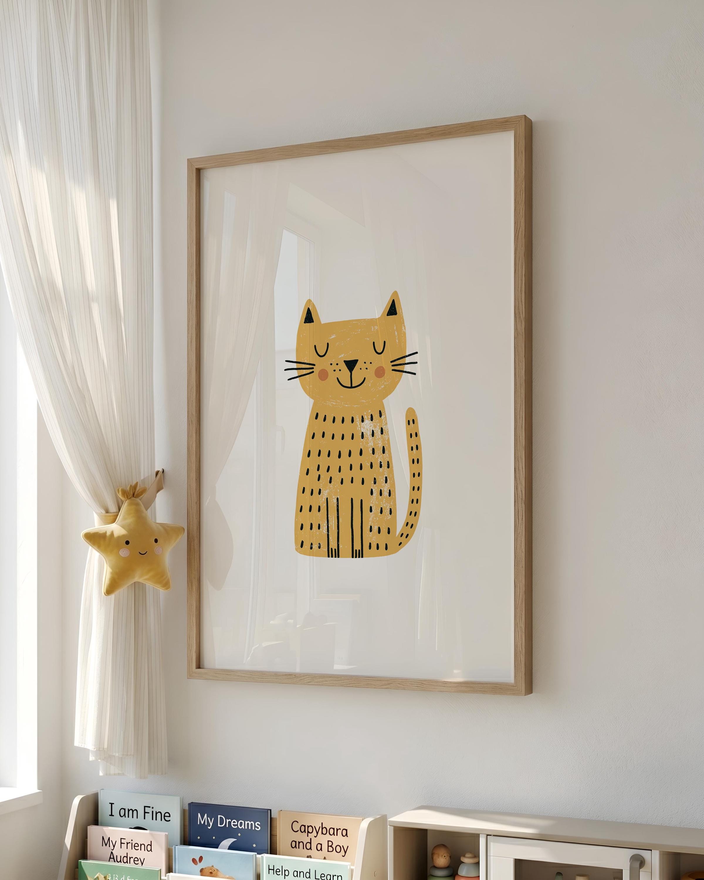 Mustard cat nursery print
