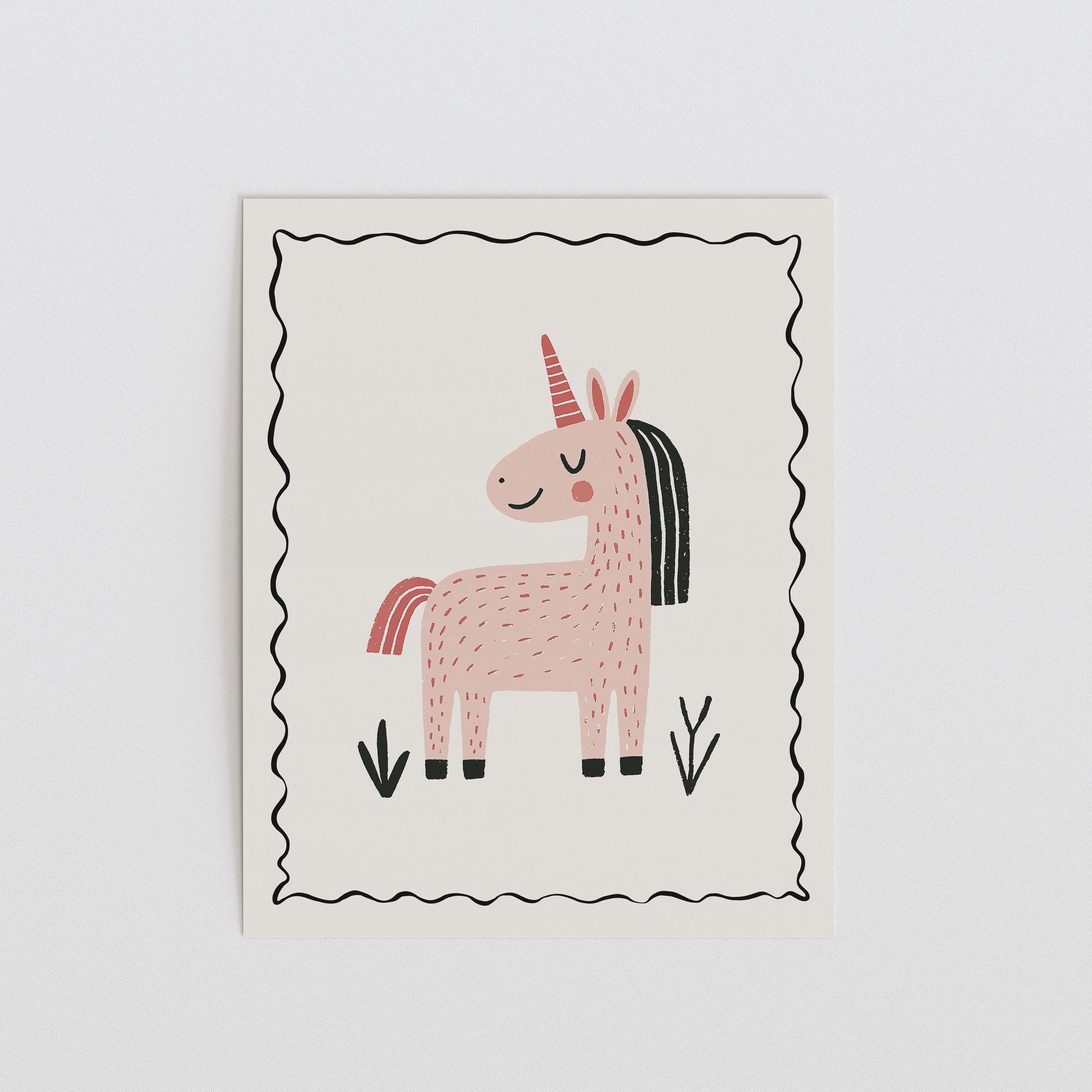 Pink unicorn nursery print