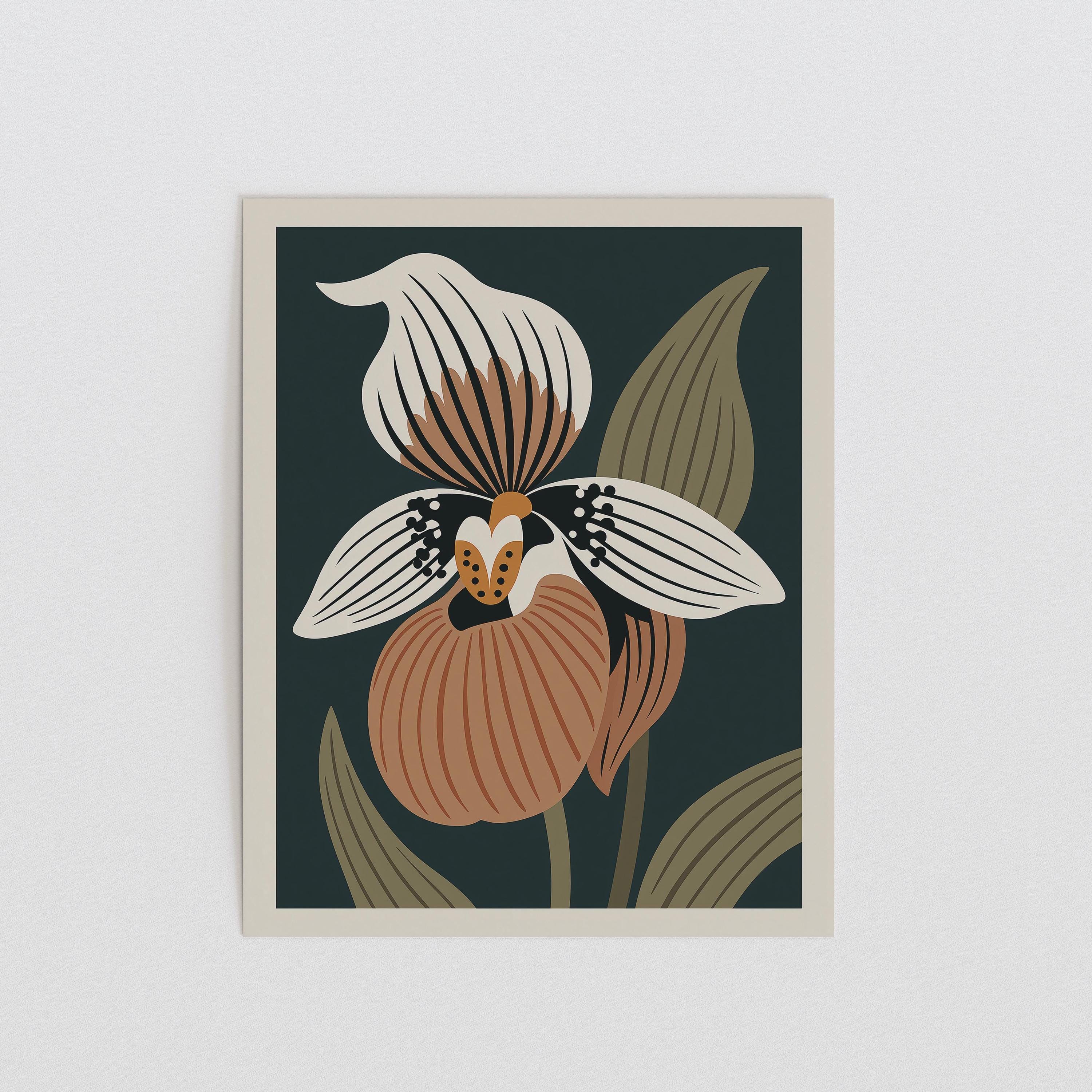 Minnesota state flower art print, pink and white lady's slipper