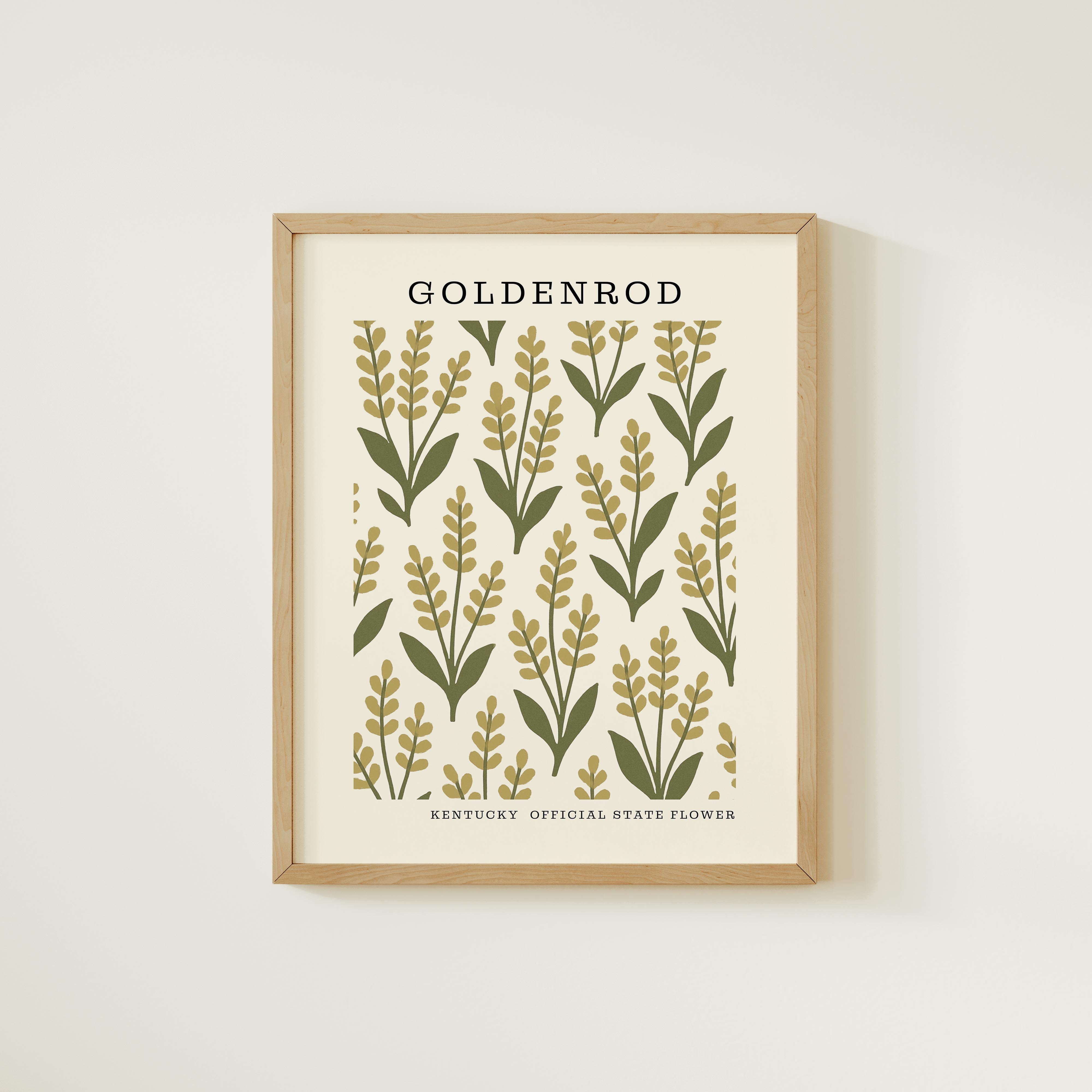 The image is a framed print featuring a repeating pattern of yellow flowers with green leaves, which appears to be a design or illustration related to the state flower of Kentucky.