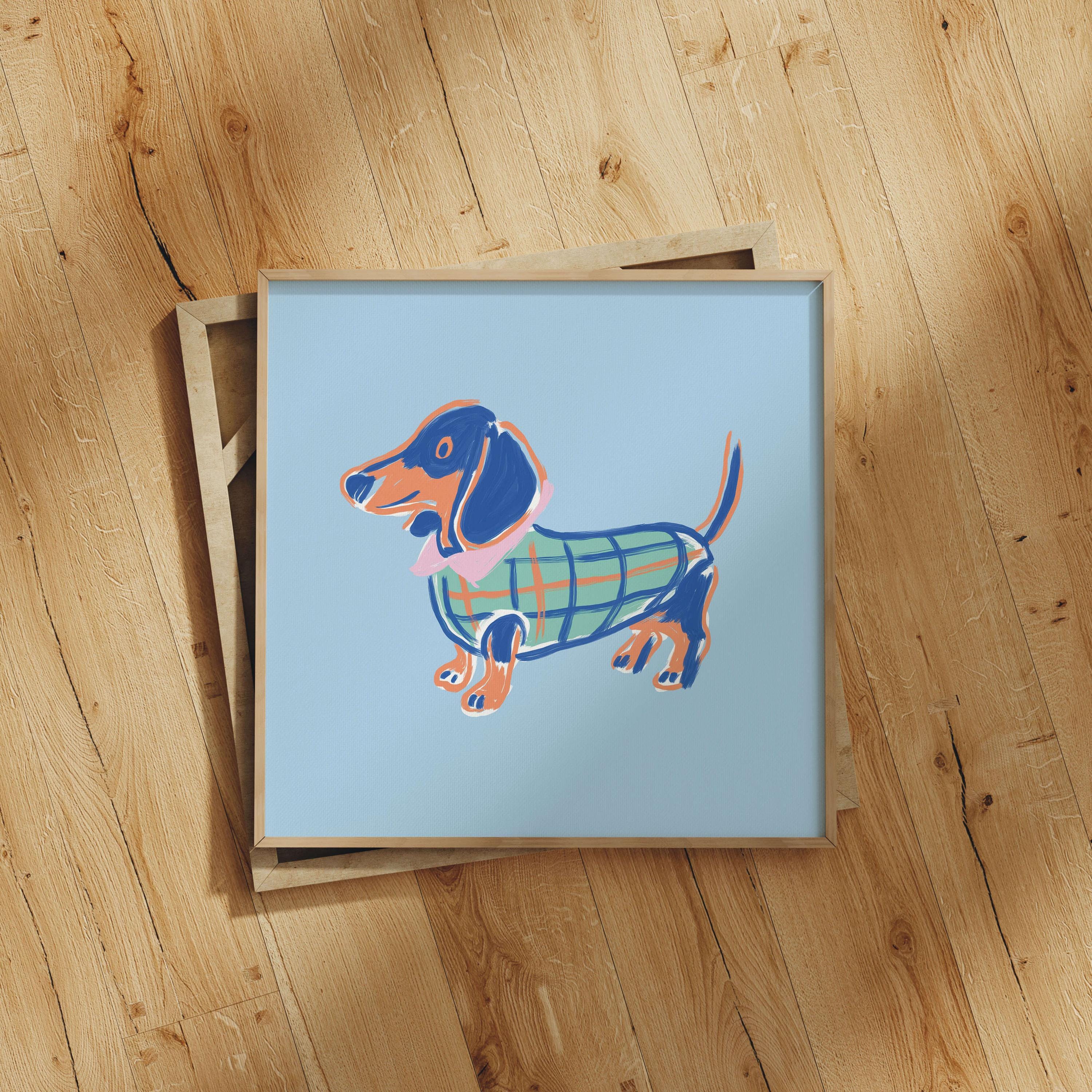 Dachshund plaid coat art print