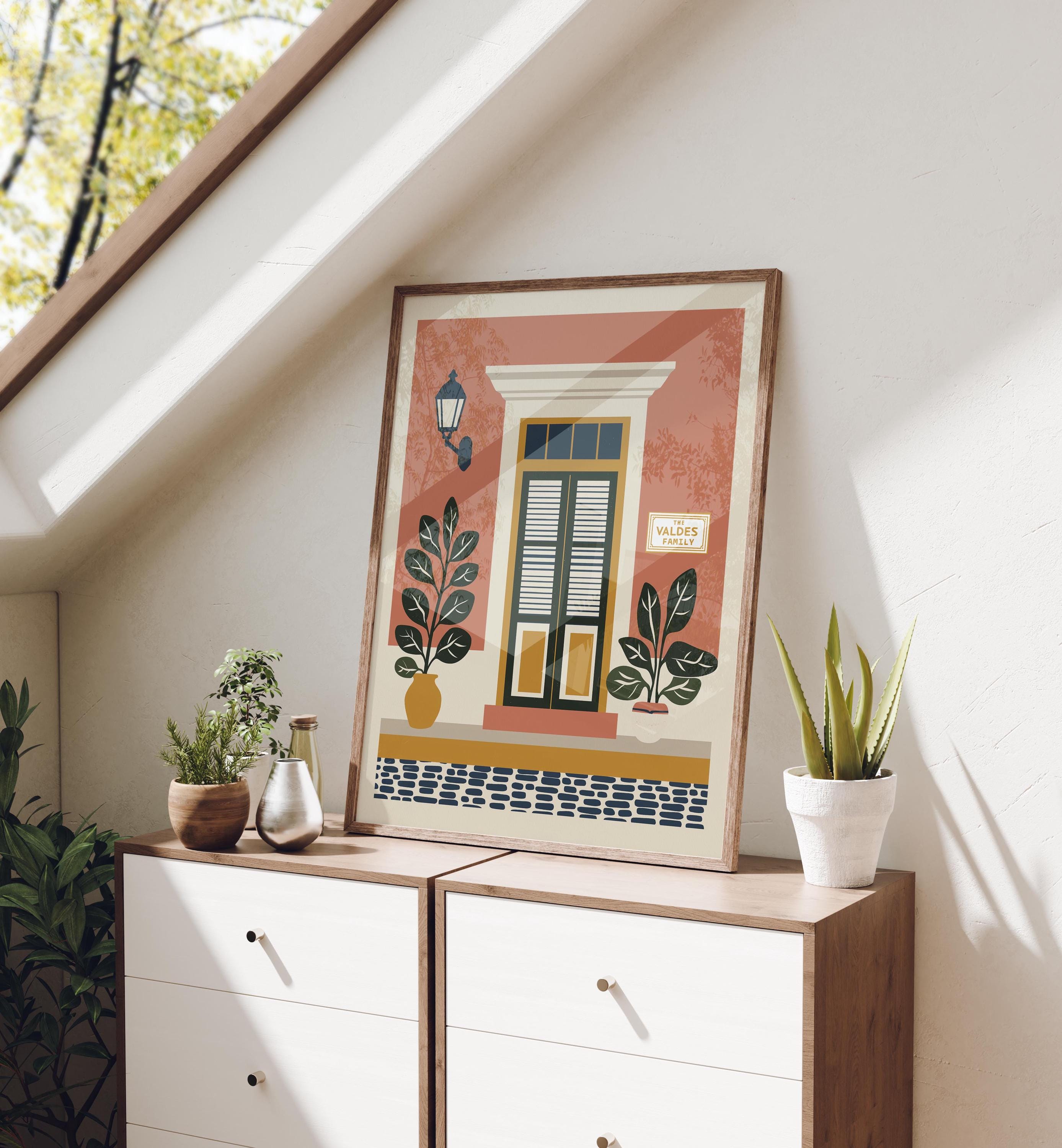Personalized Old San Juan coral house louvered door art print, Puerto Rico