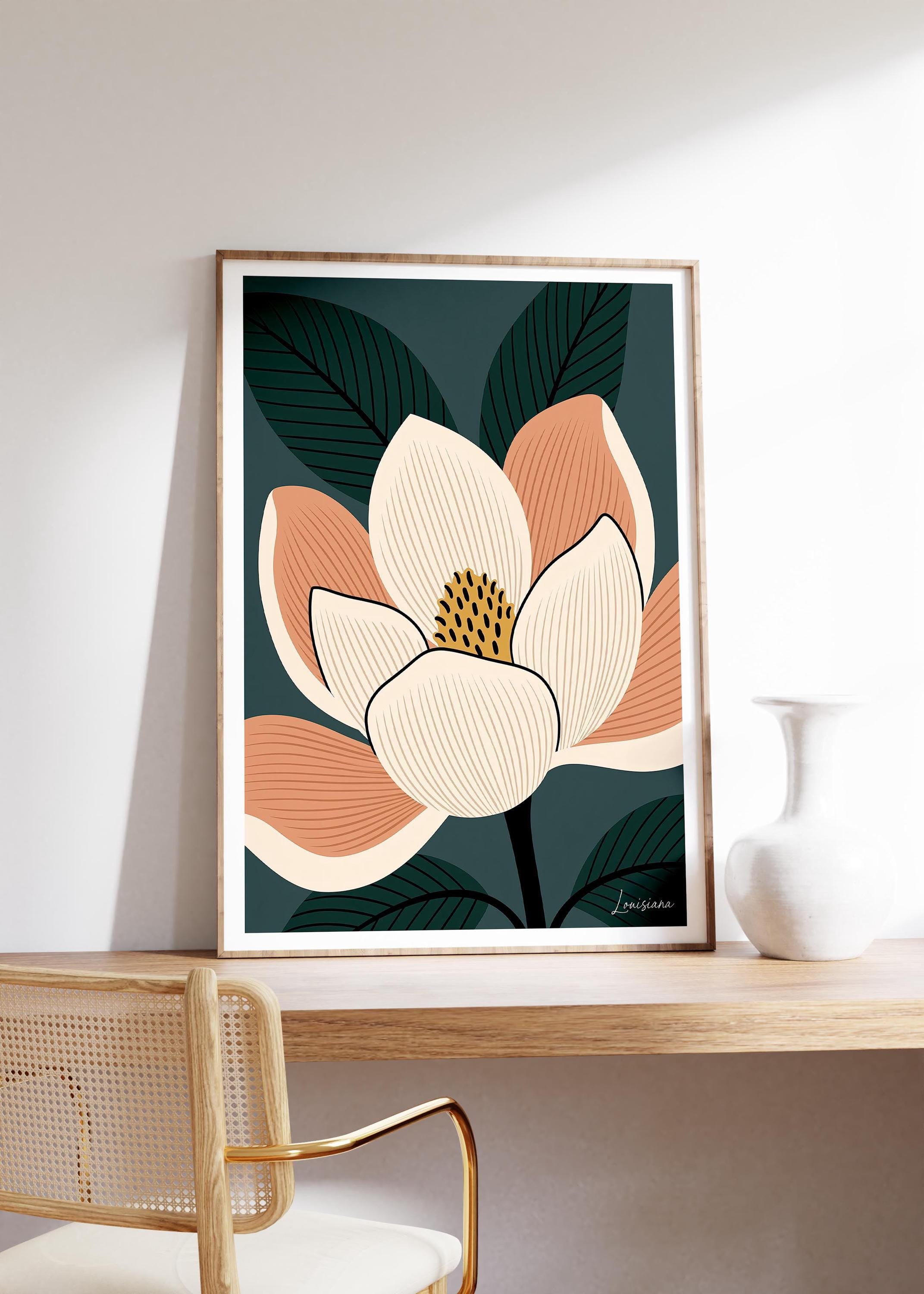 Louisiana state flower art print, magnolia