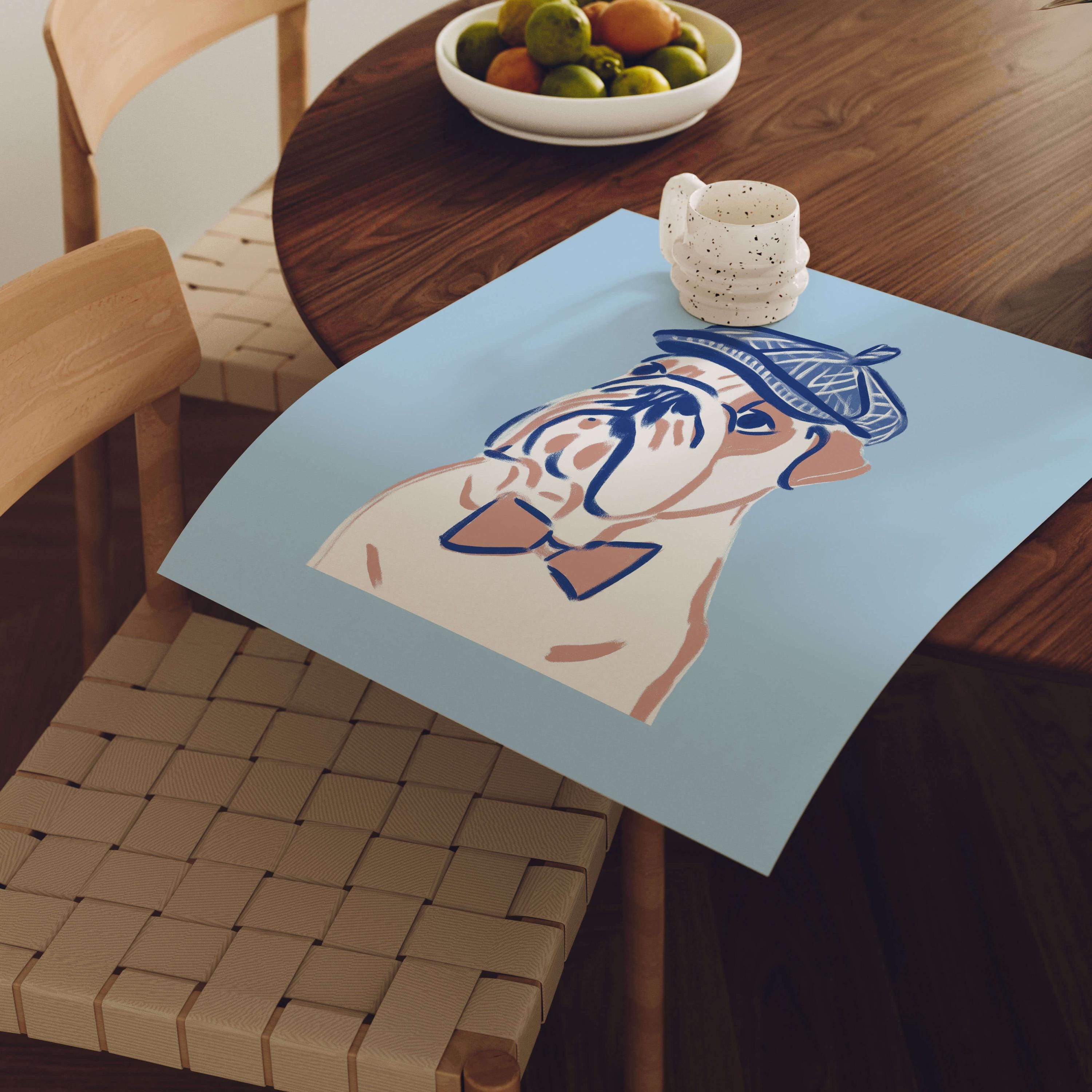 Bulldog newsboy cap art print