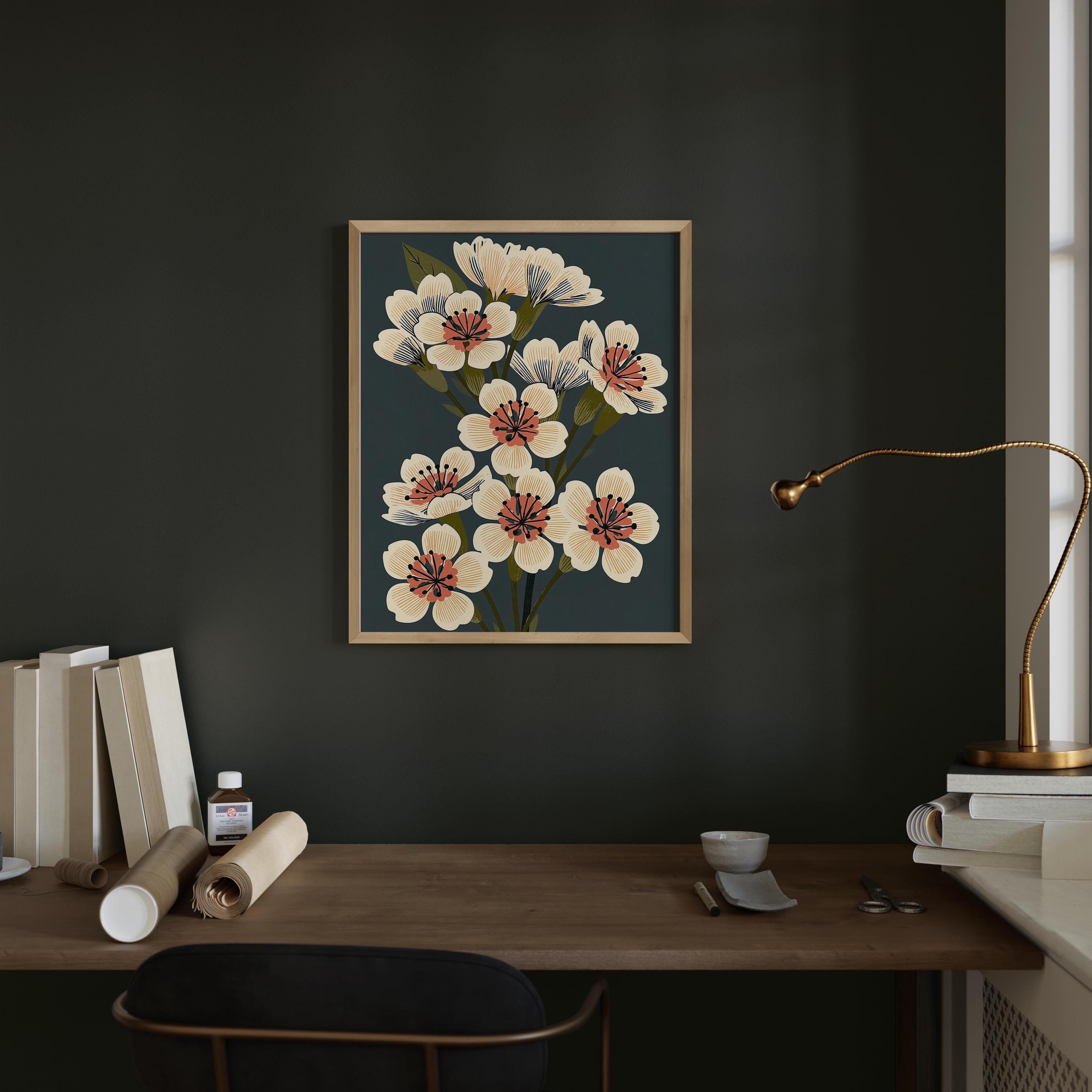 Missouri state flower art print, white hawthorn blossom