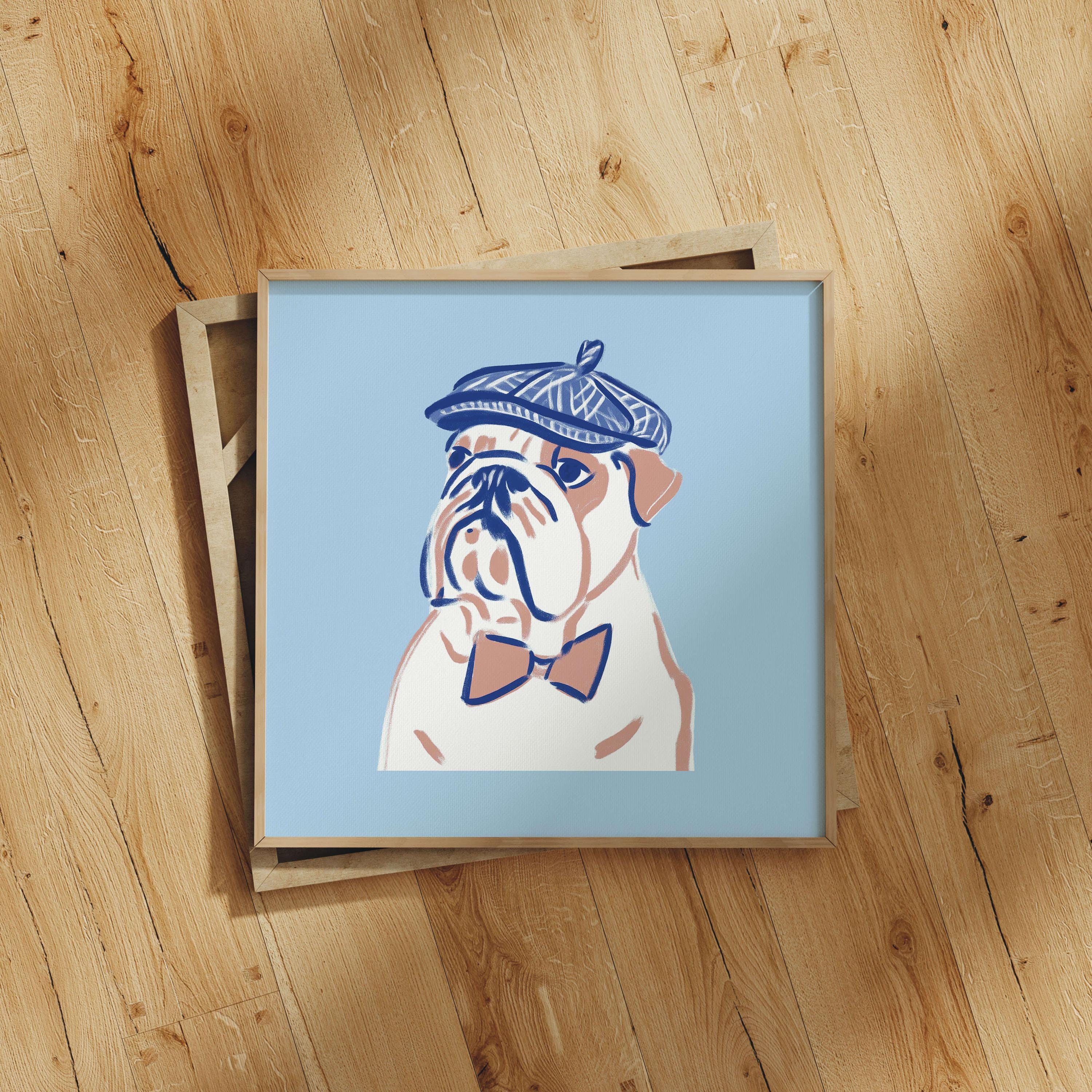 Bulldog newsboy cap art print