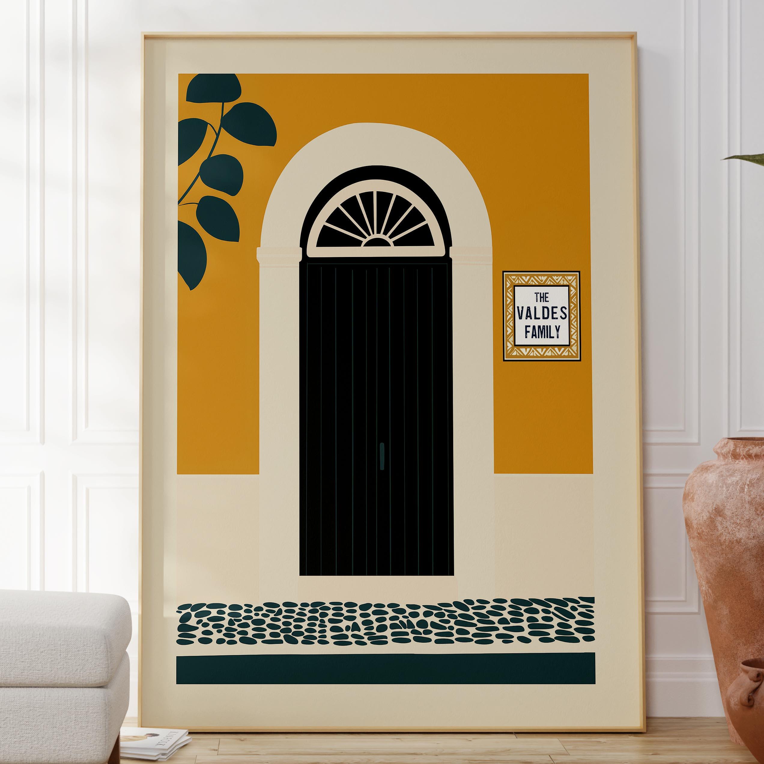Personalized Old San Juan mustard sunburst door art print, Puerto Rico
