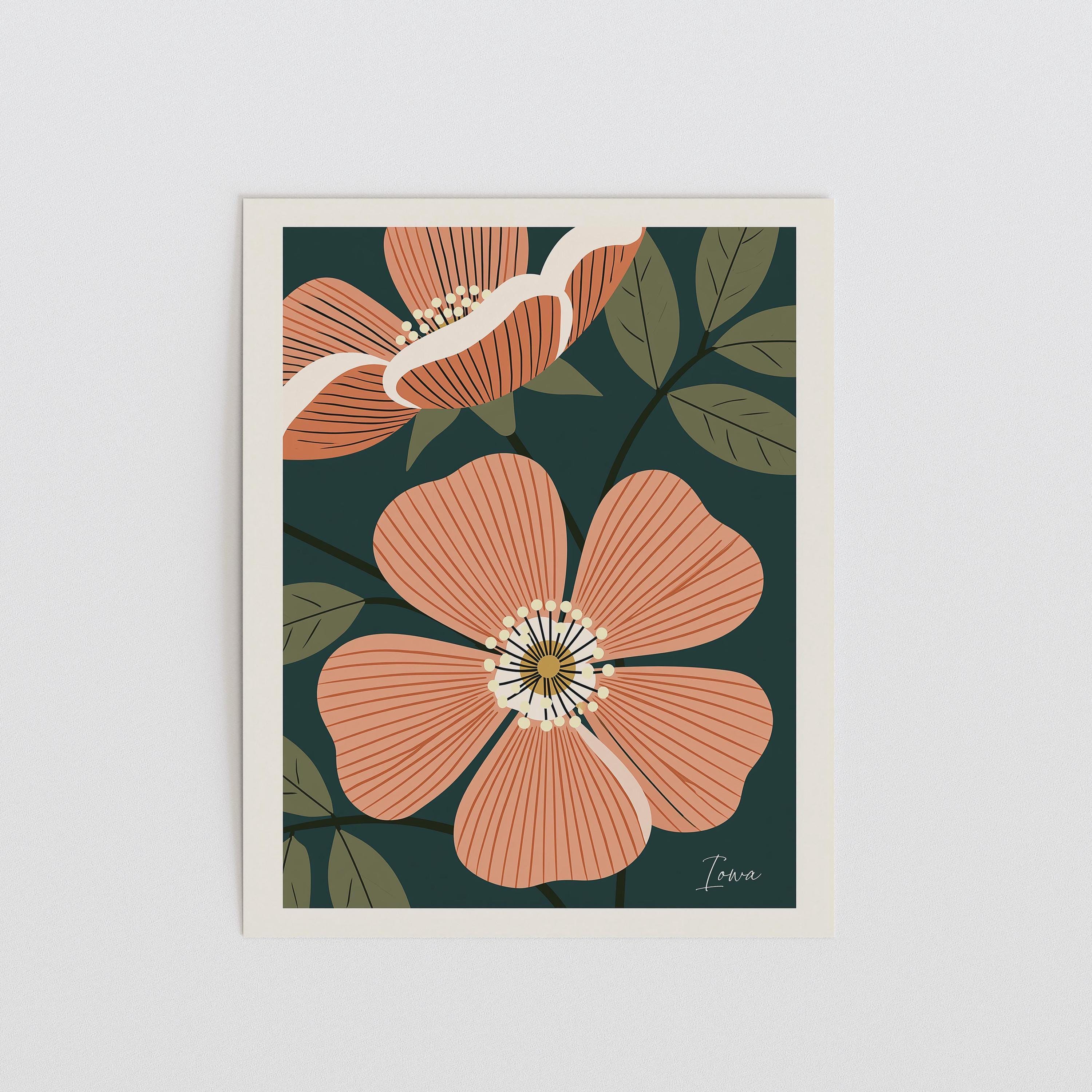 Iowa state flower art print, wild prairie rose