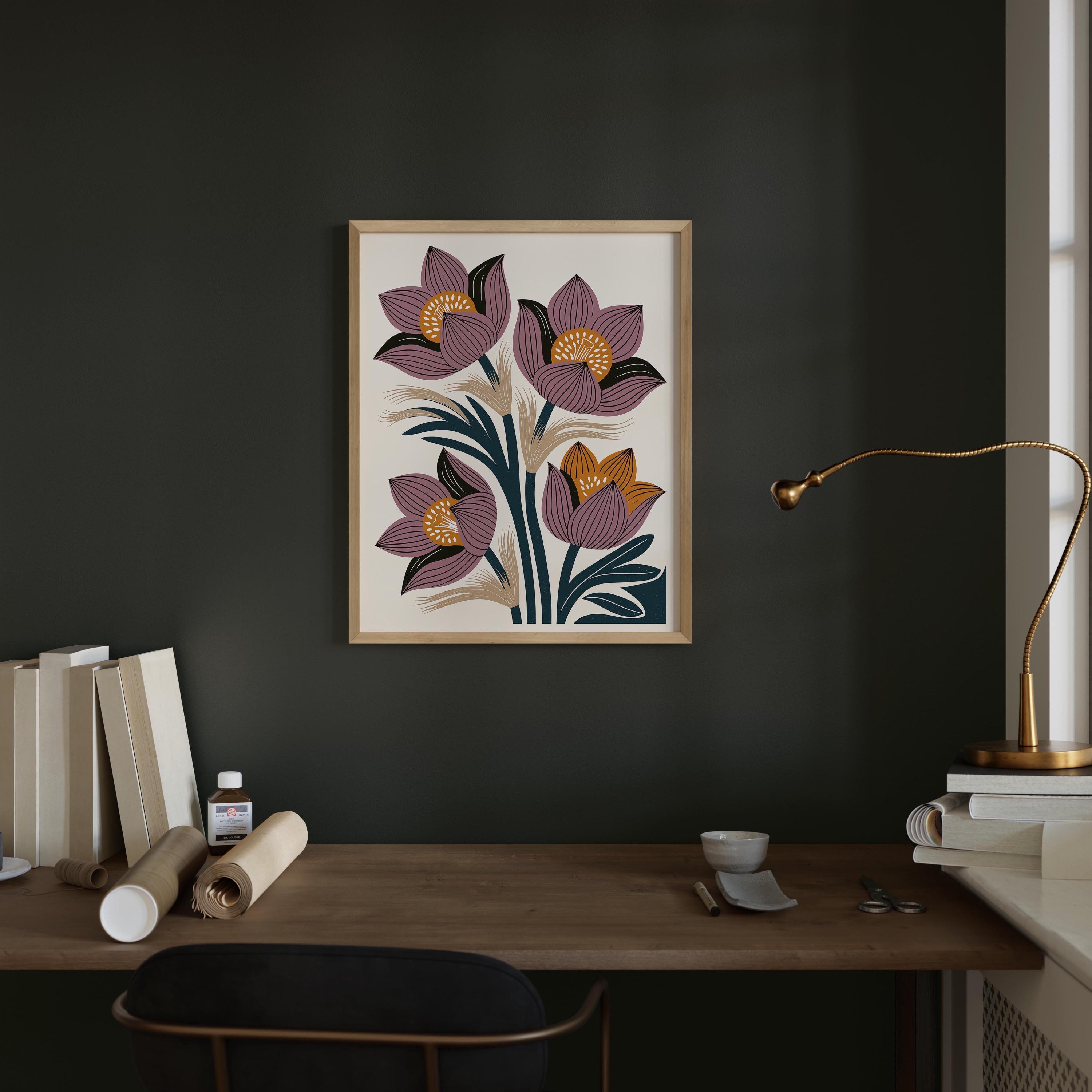 South Dakota state flower art print, pasque flower