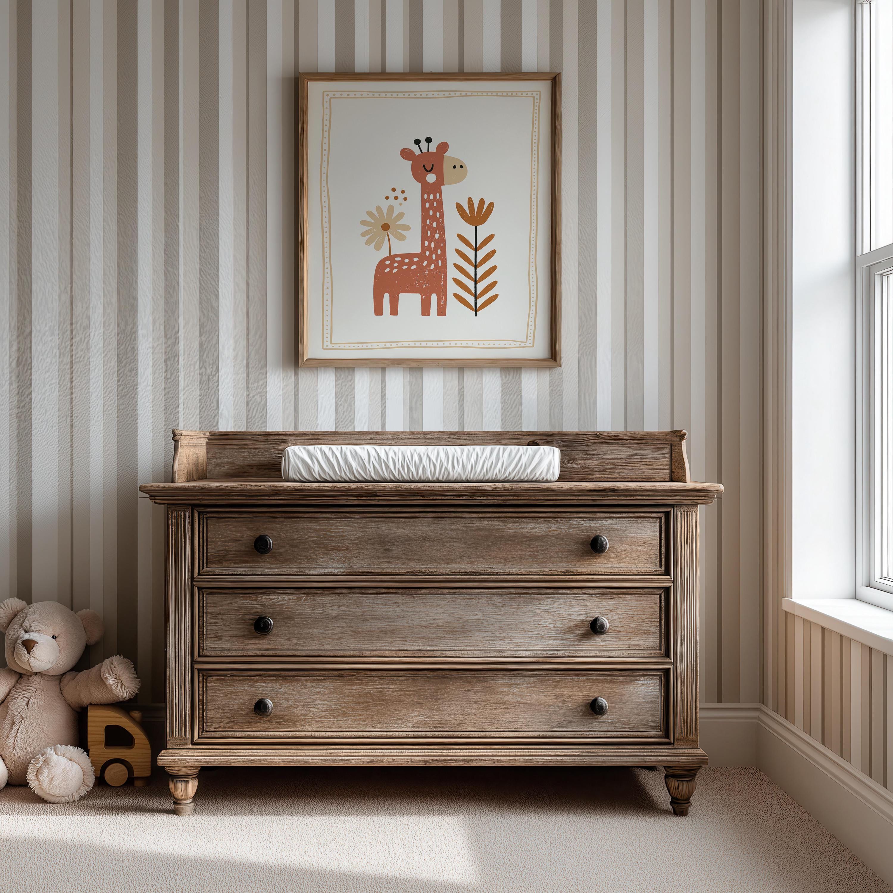 Boho giraffe with wildflowers nursery print