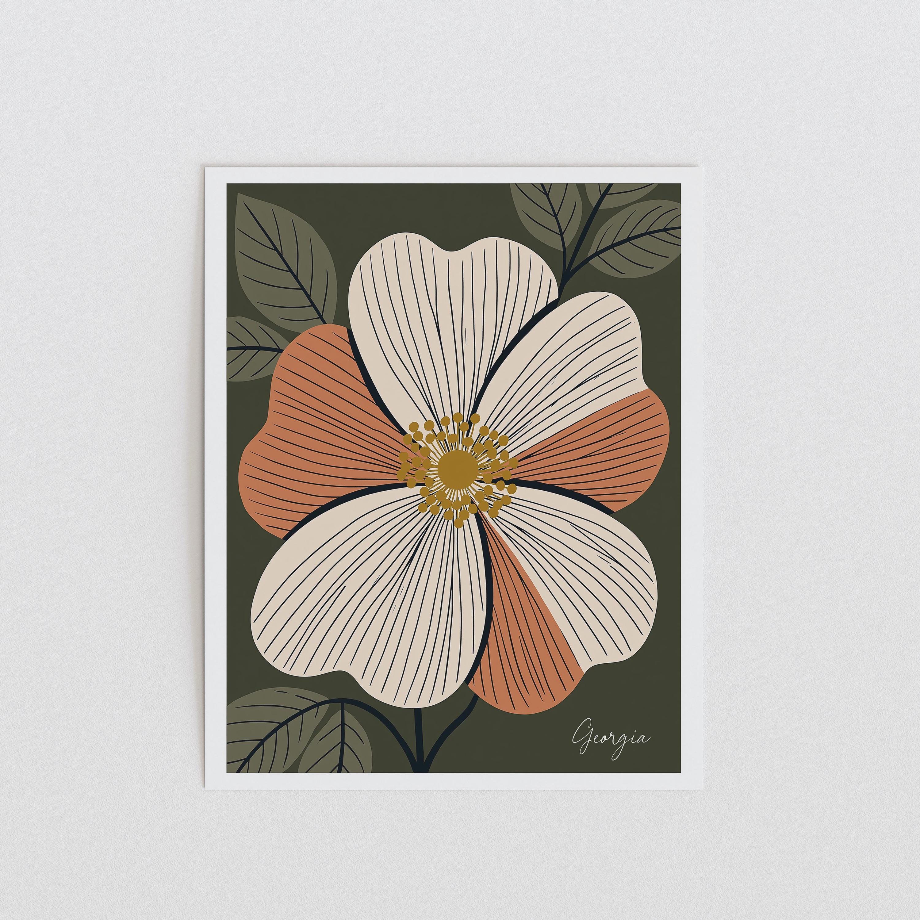 Georgia state flower art print, Cherokee rose