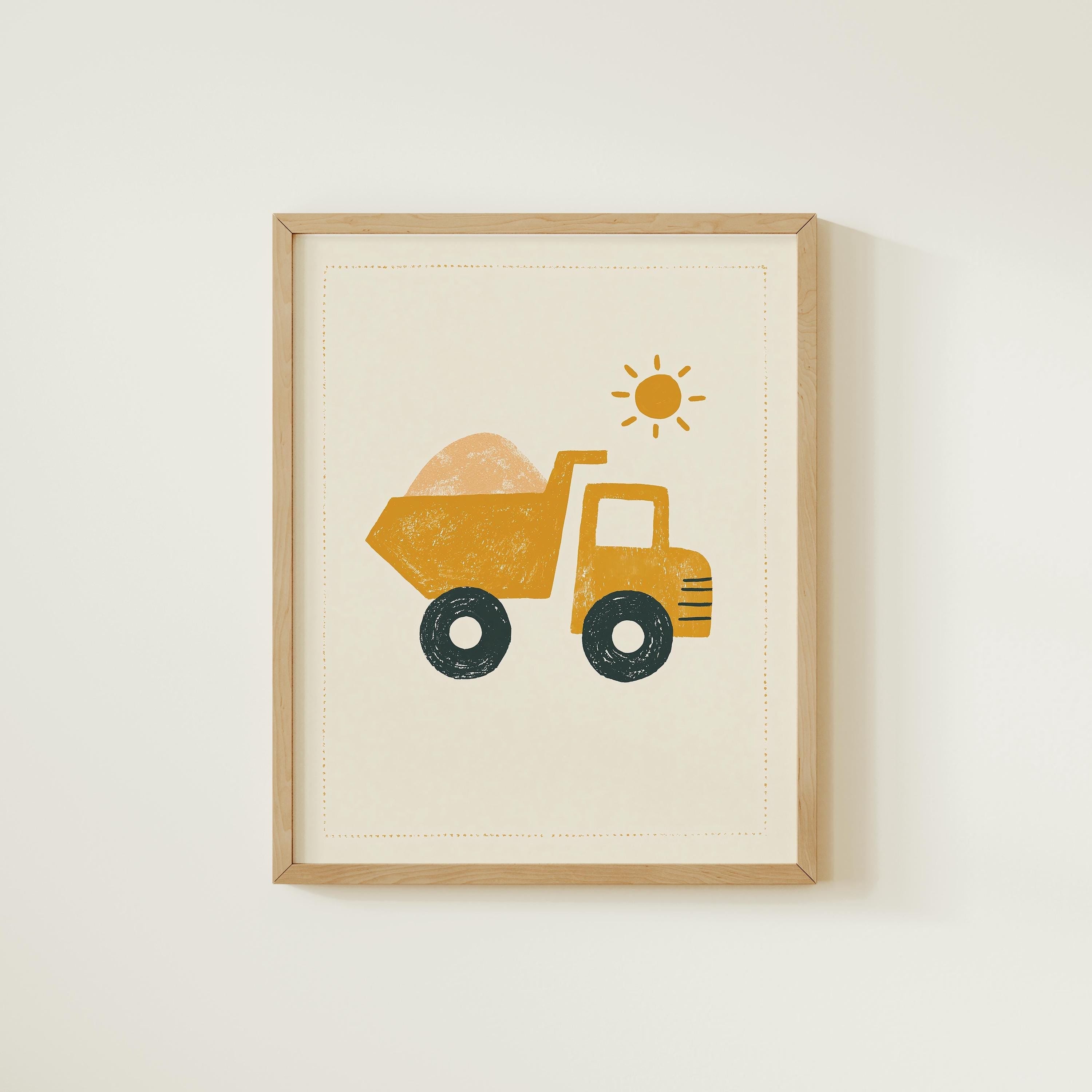Yellow dump truck nursery print