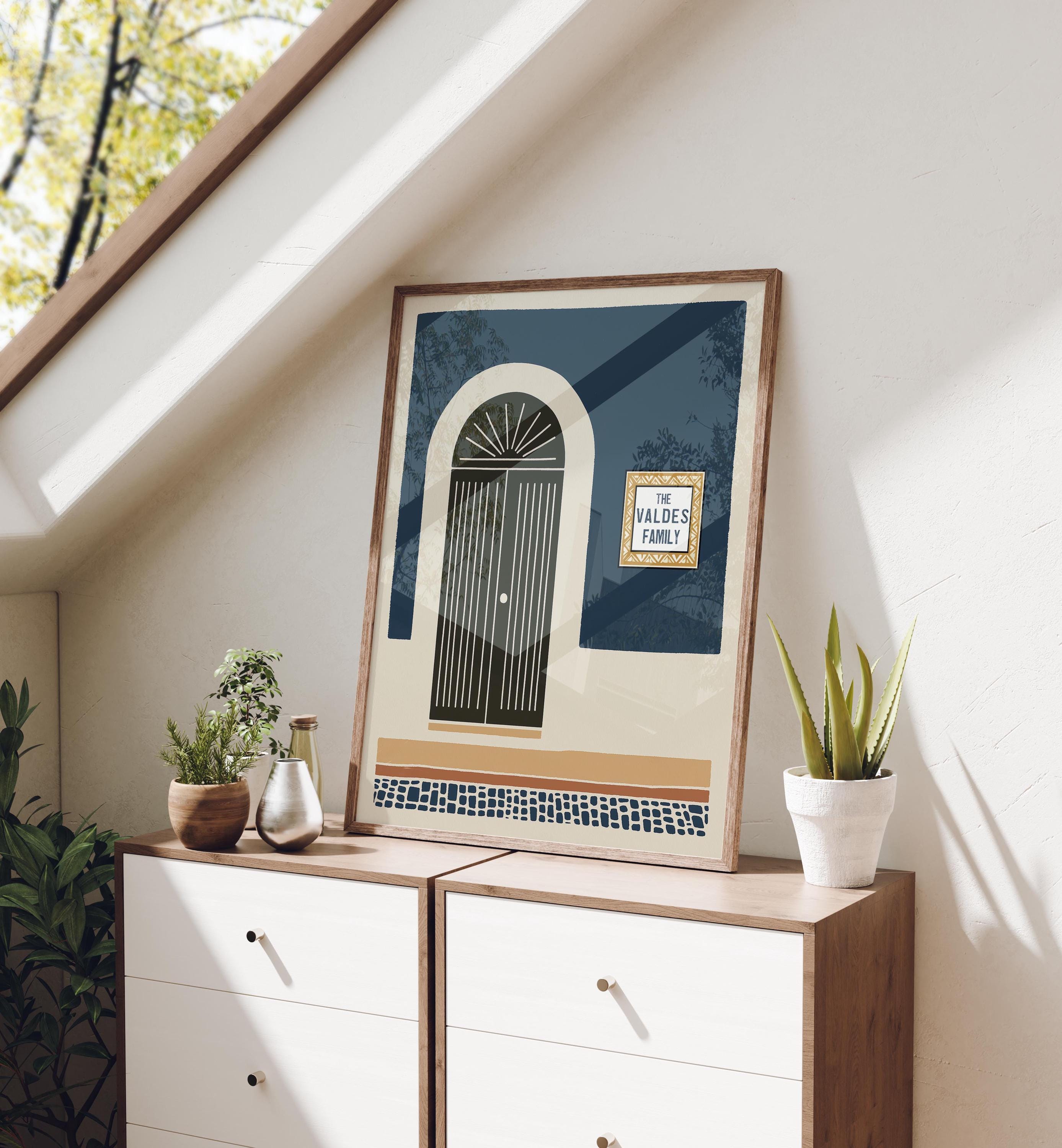 Personalized navy block print arched door art print, Puerto Rico
