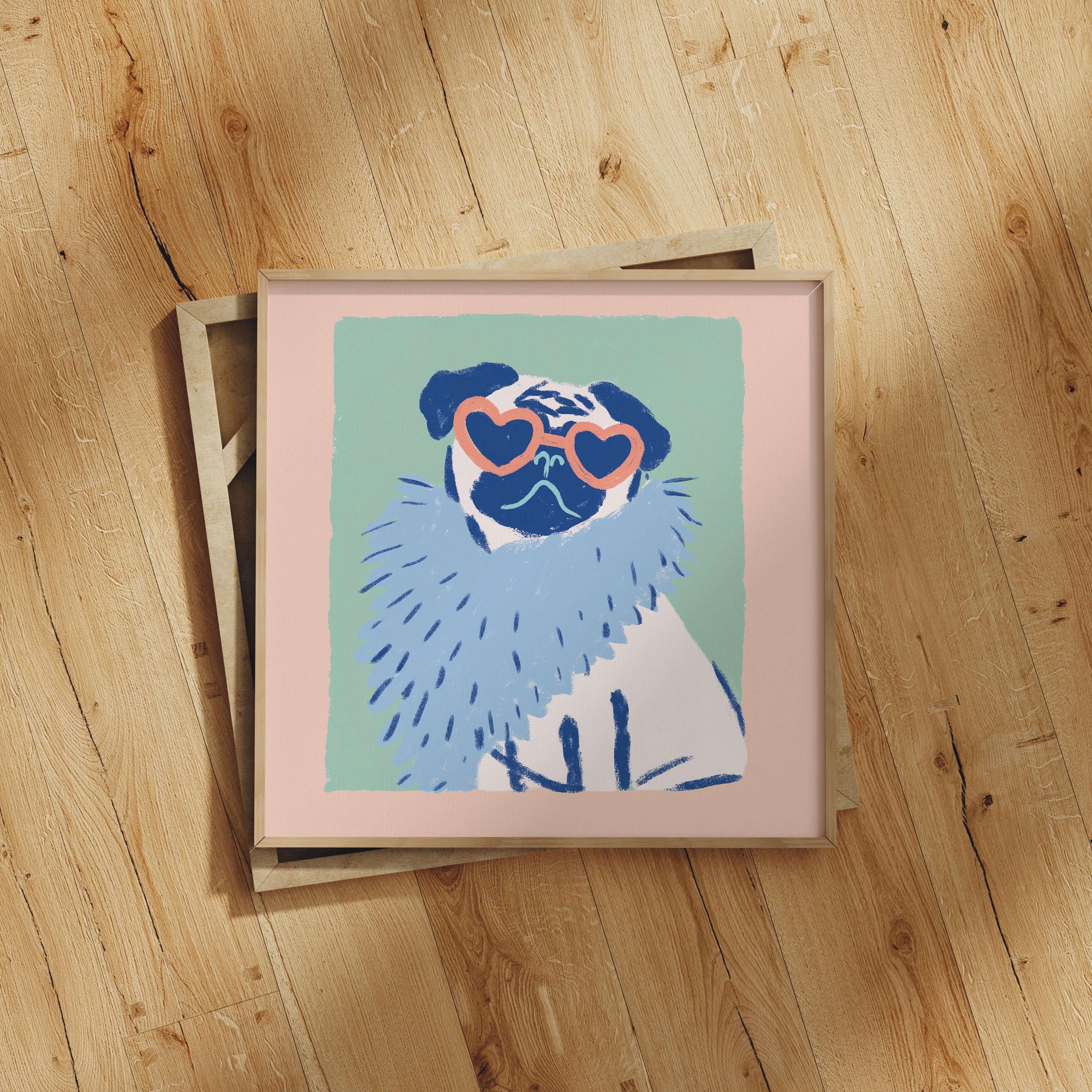 Pug heart sunglasses art print