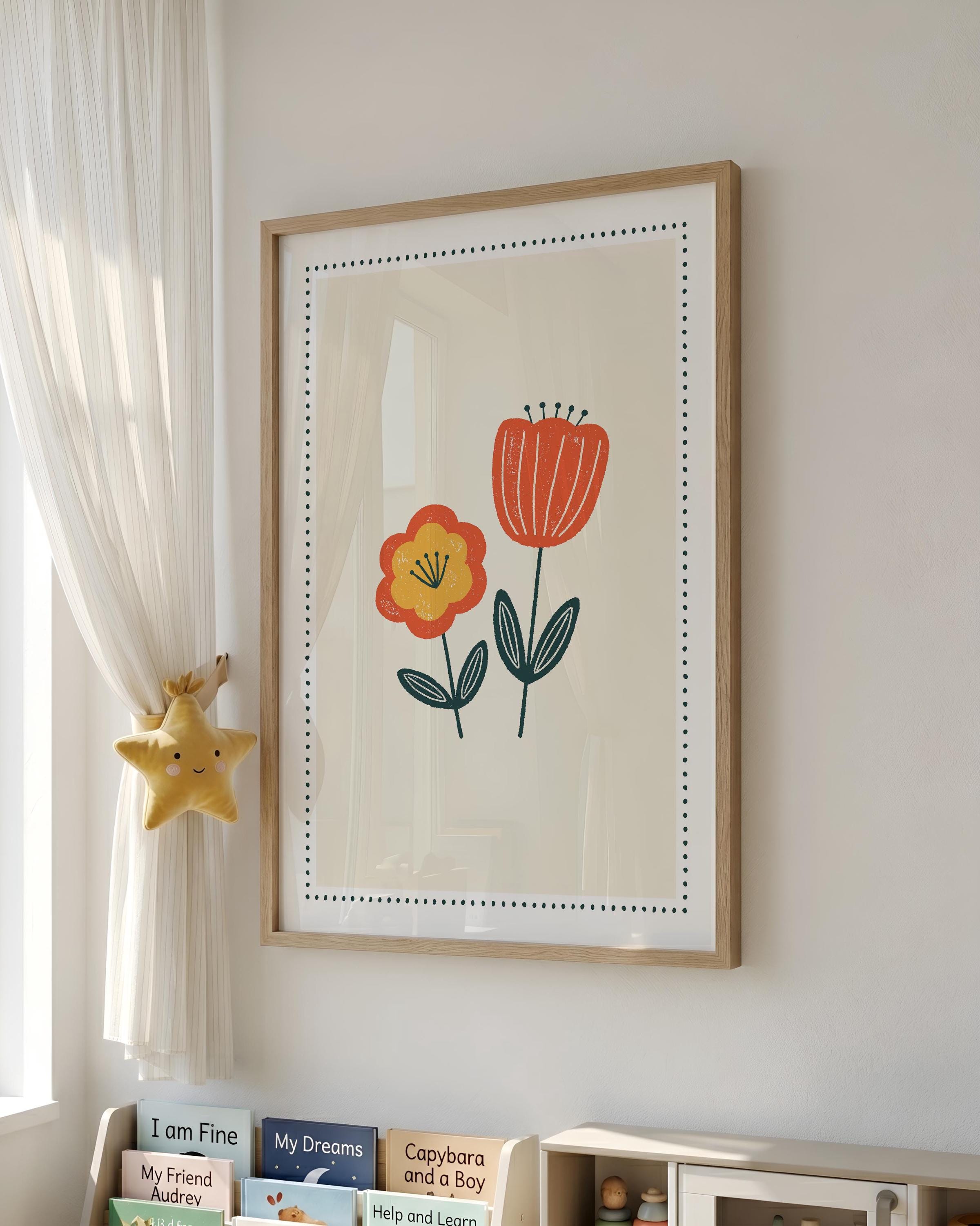 Orange wildflowers nursery print