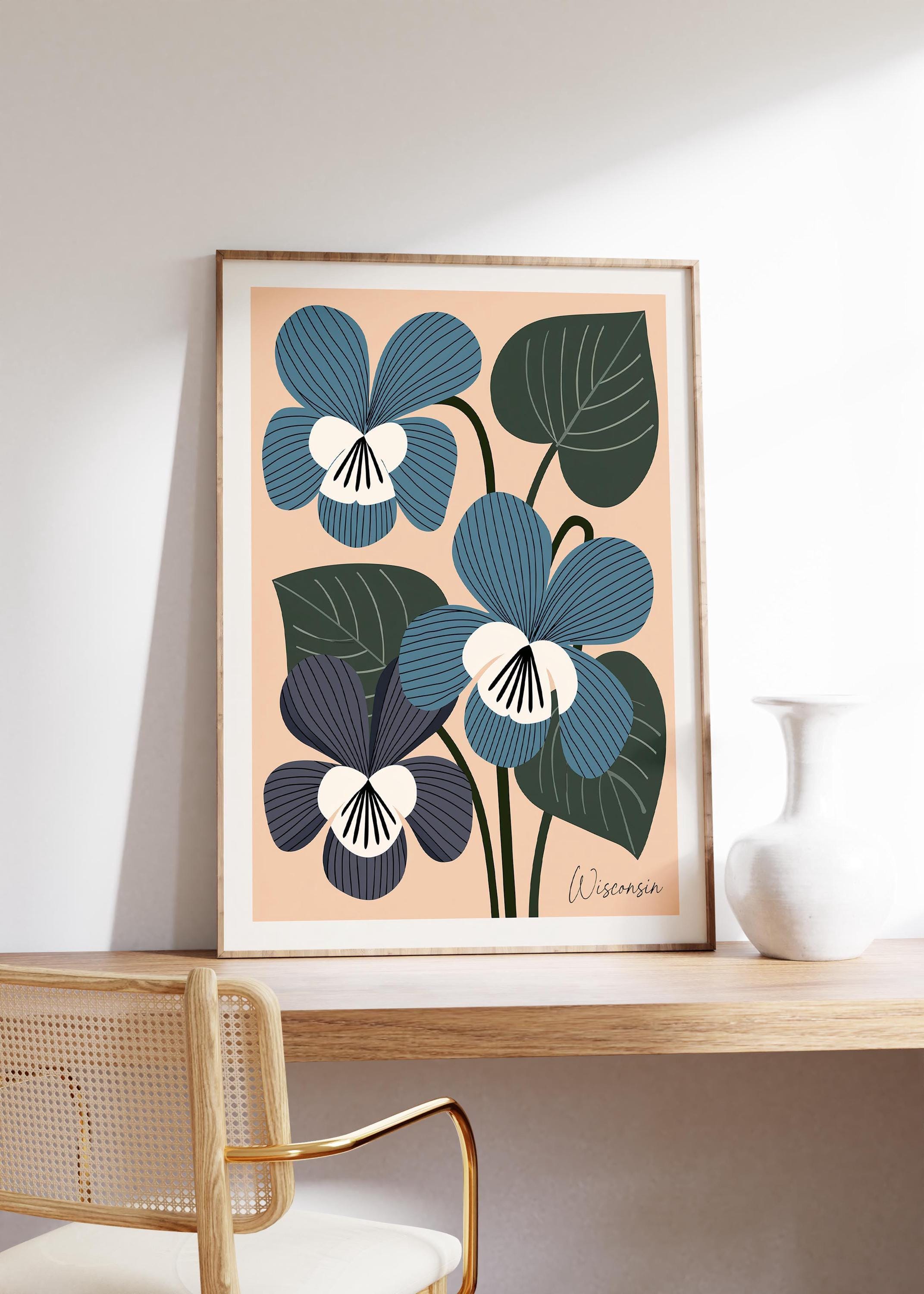Wisconsin state flower art print, wood violet