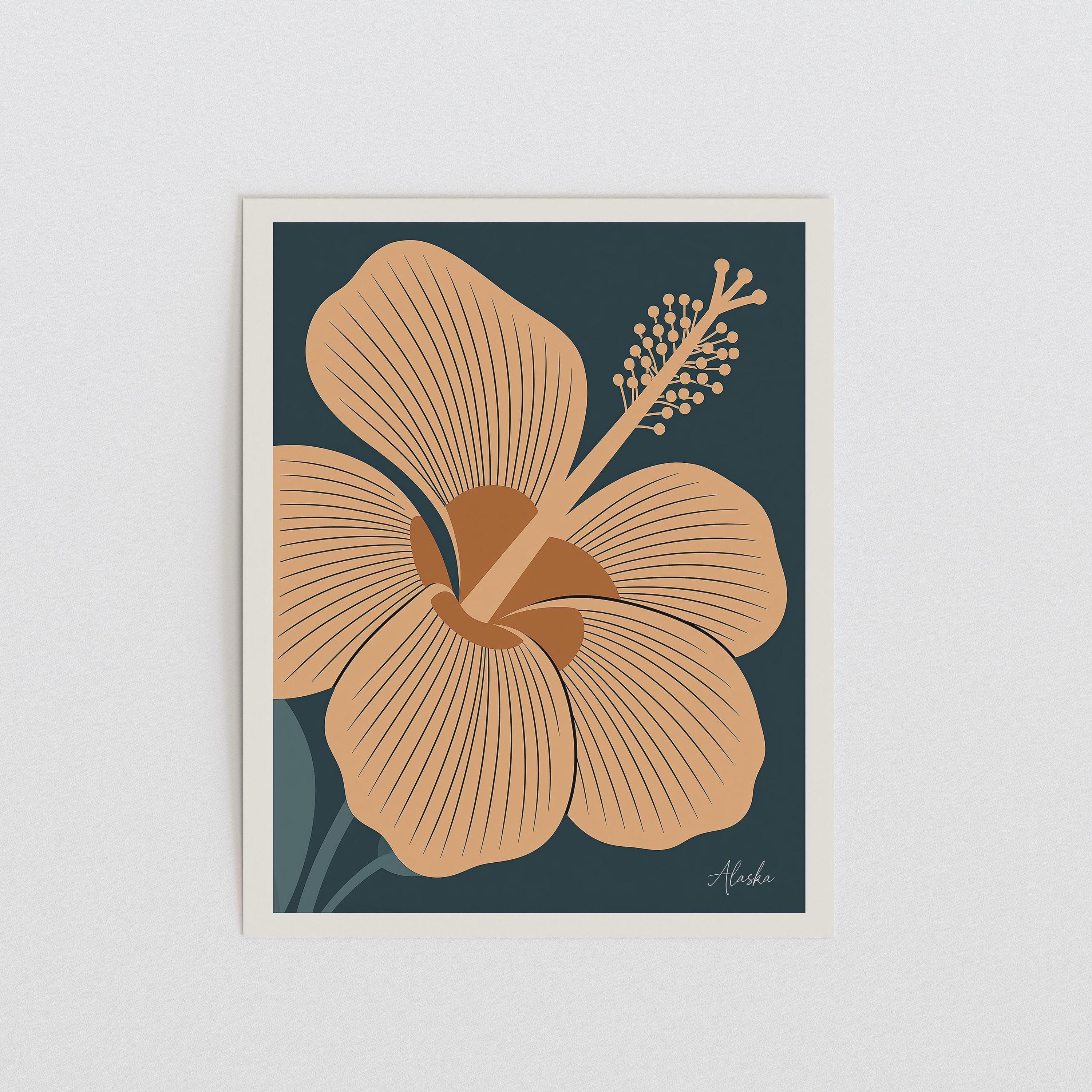 Hawaii state flower art print, yellow hibiscus