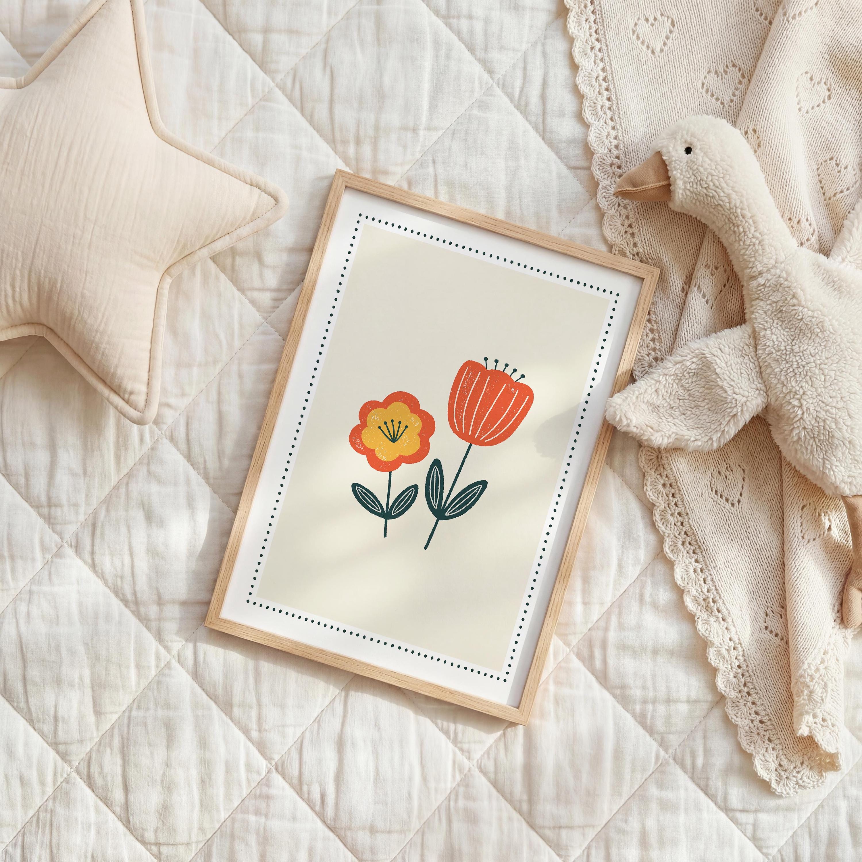 Orange wildflowers nursery print