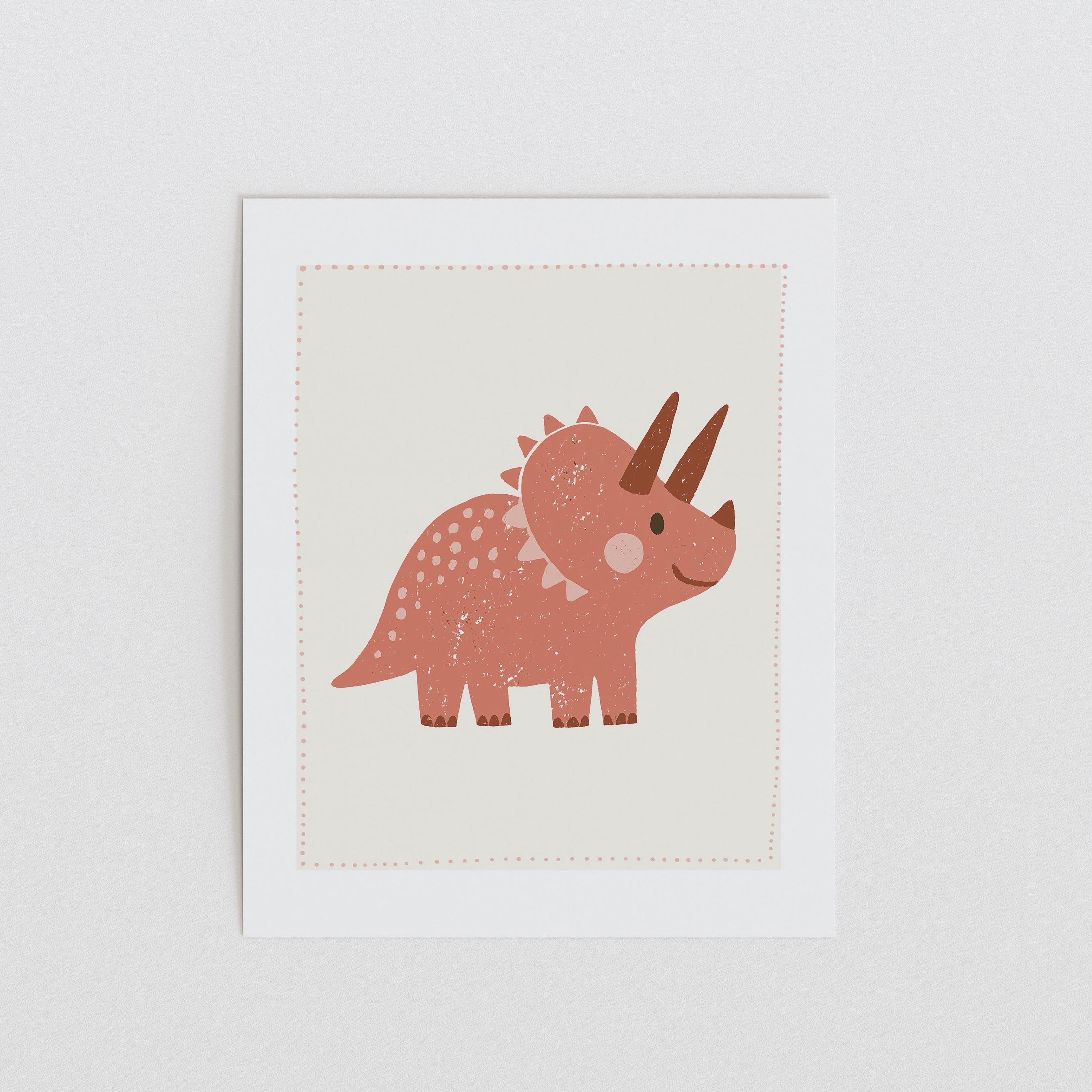 Coral Triceratops Nursery Print