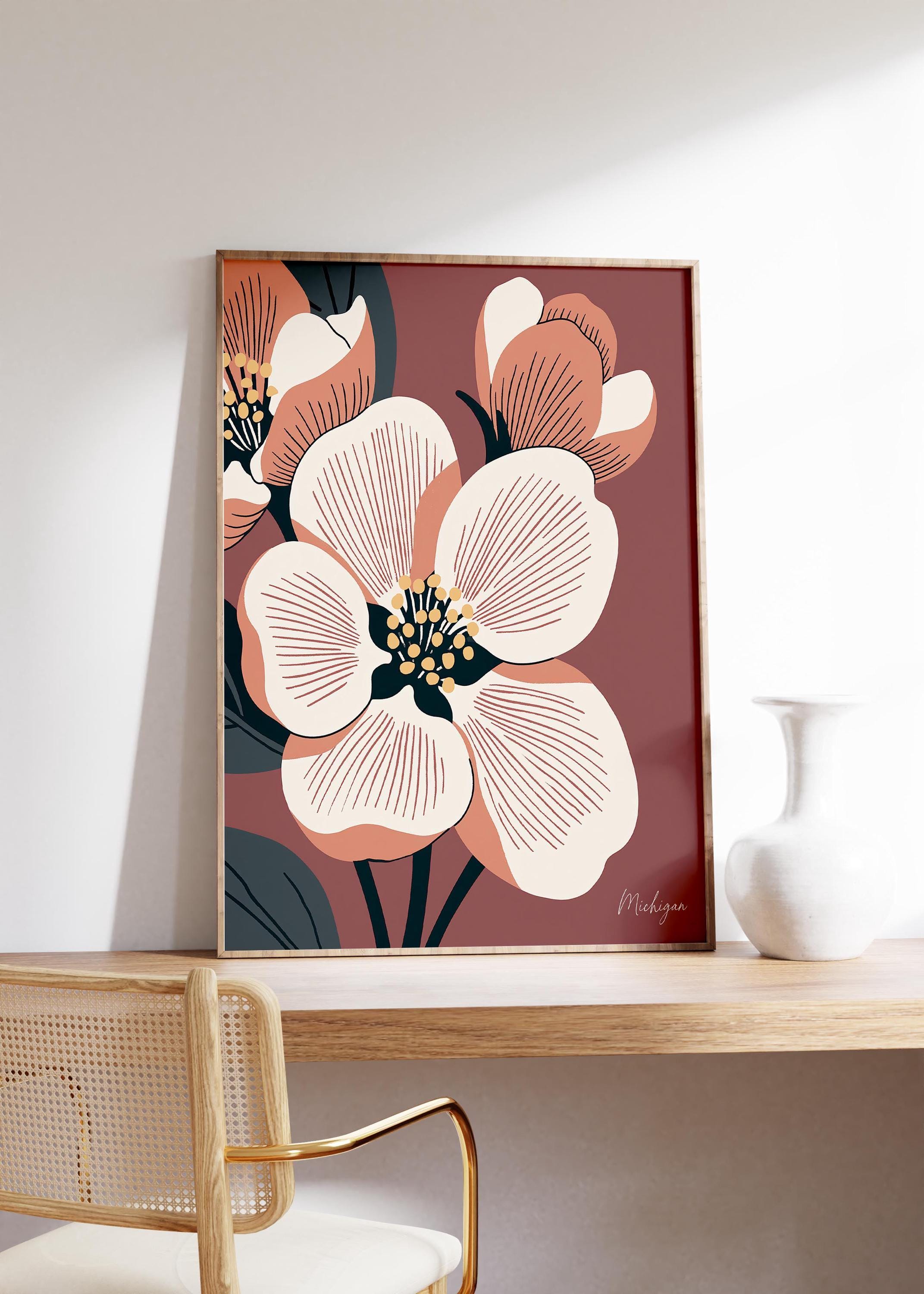 Michigan state flower art print, apple blossom