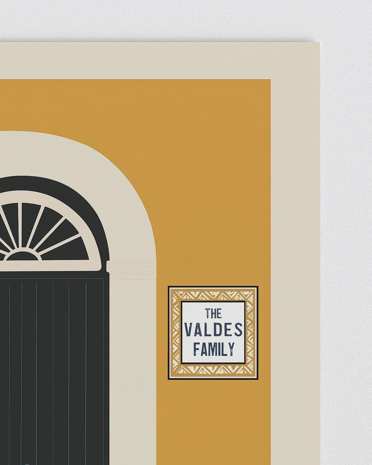 Personalized Old San Juan mustard sunburst door art print, Puerto Rico