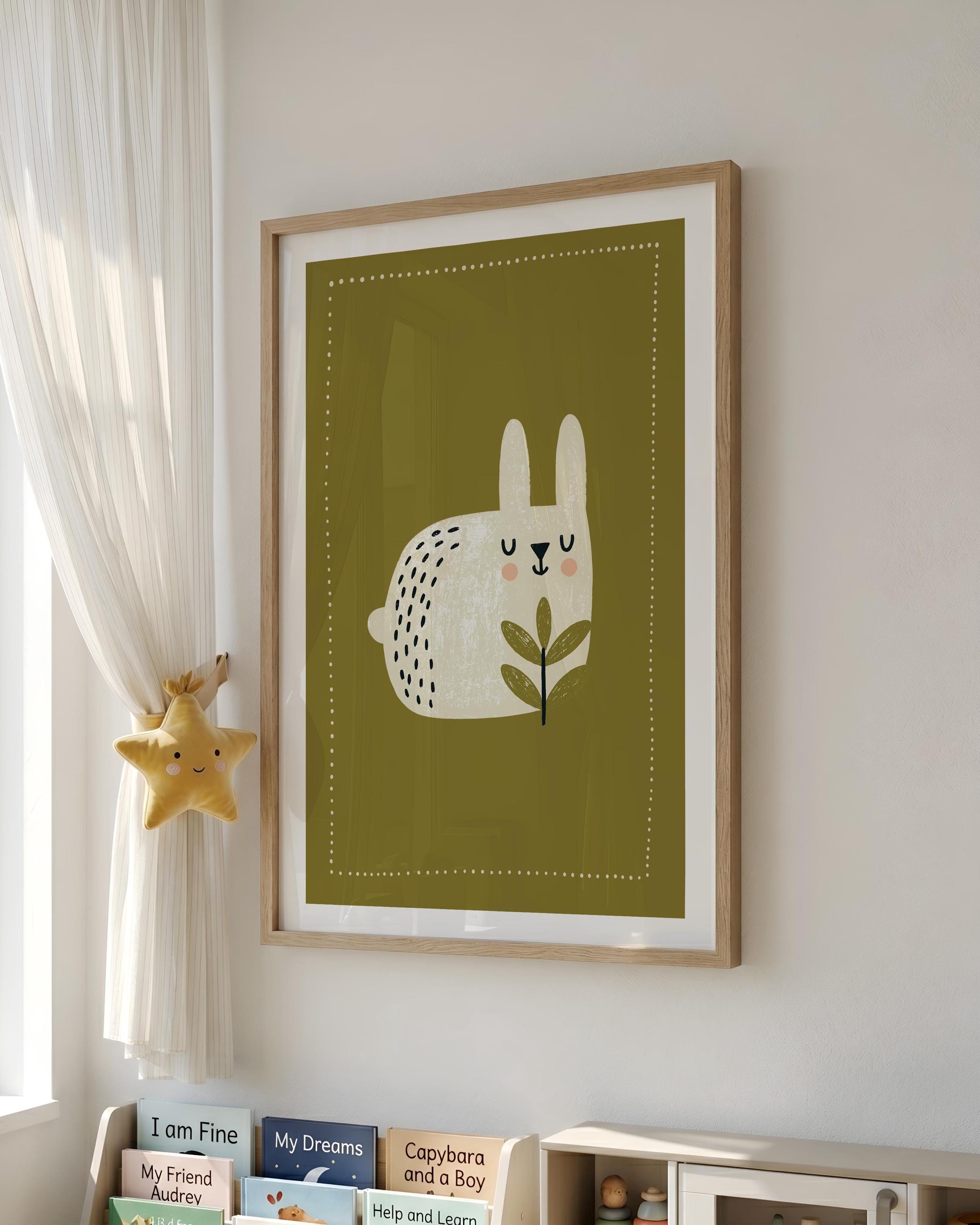 Olive bunny rabbit nursery print