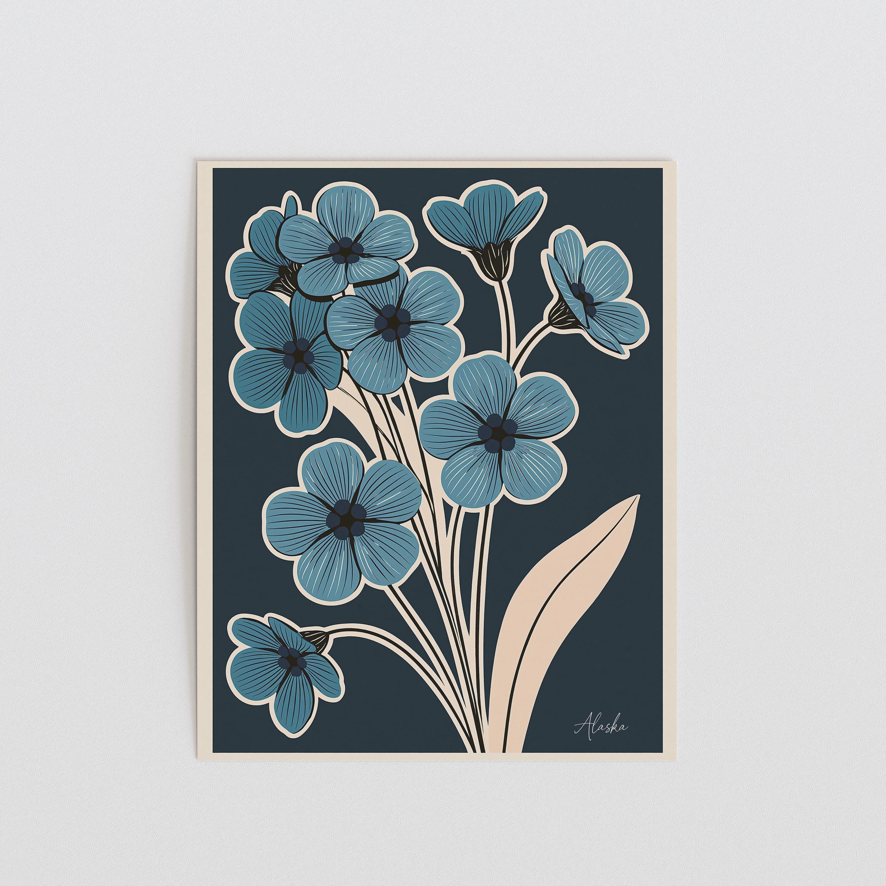 Alaska state flower art print, forget-me-not
