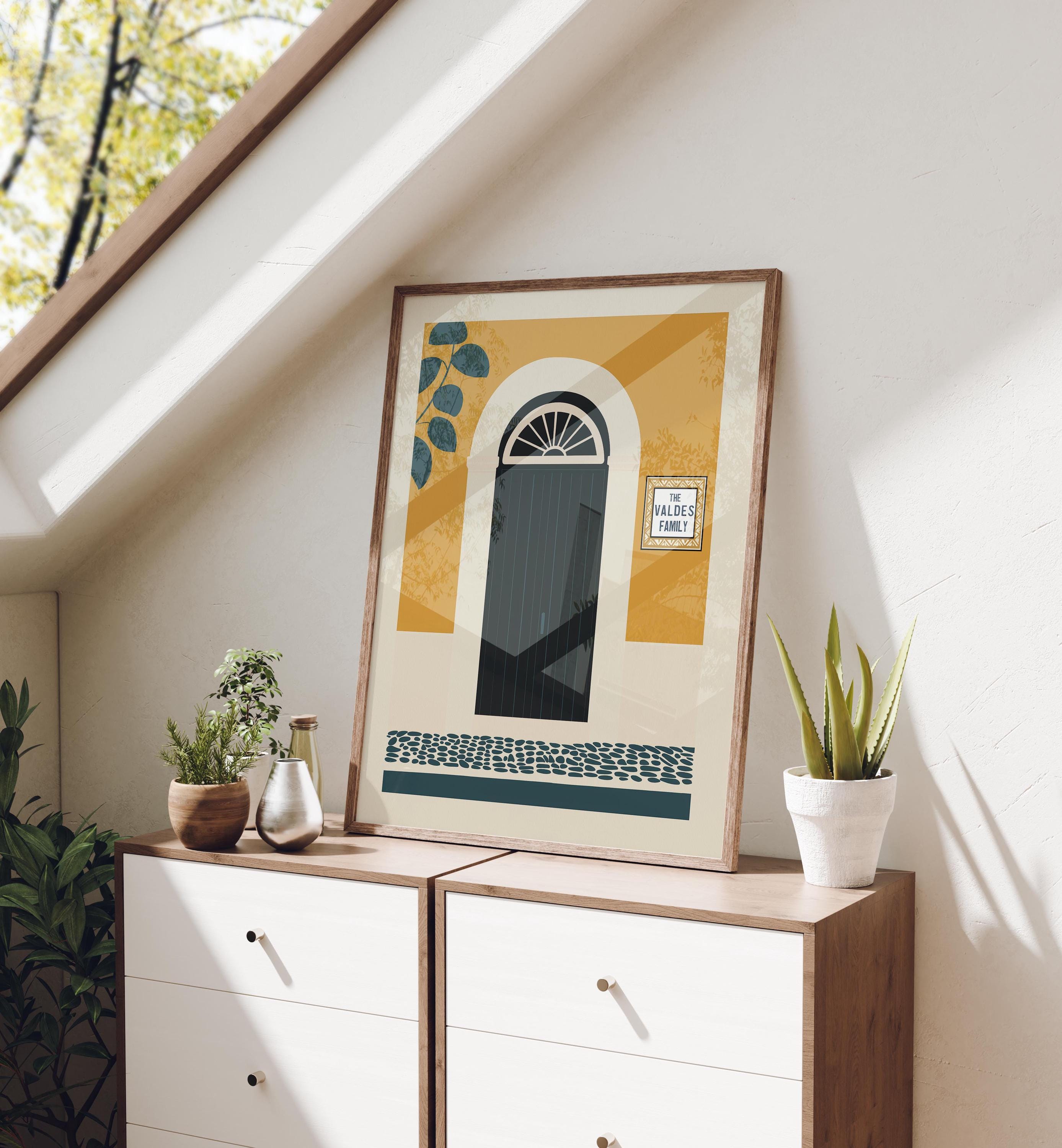 Personalized Old San Juan mustard sunburst door art print, Puerto Rico