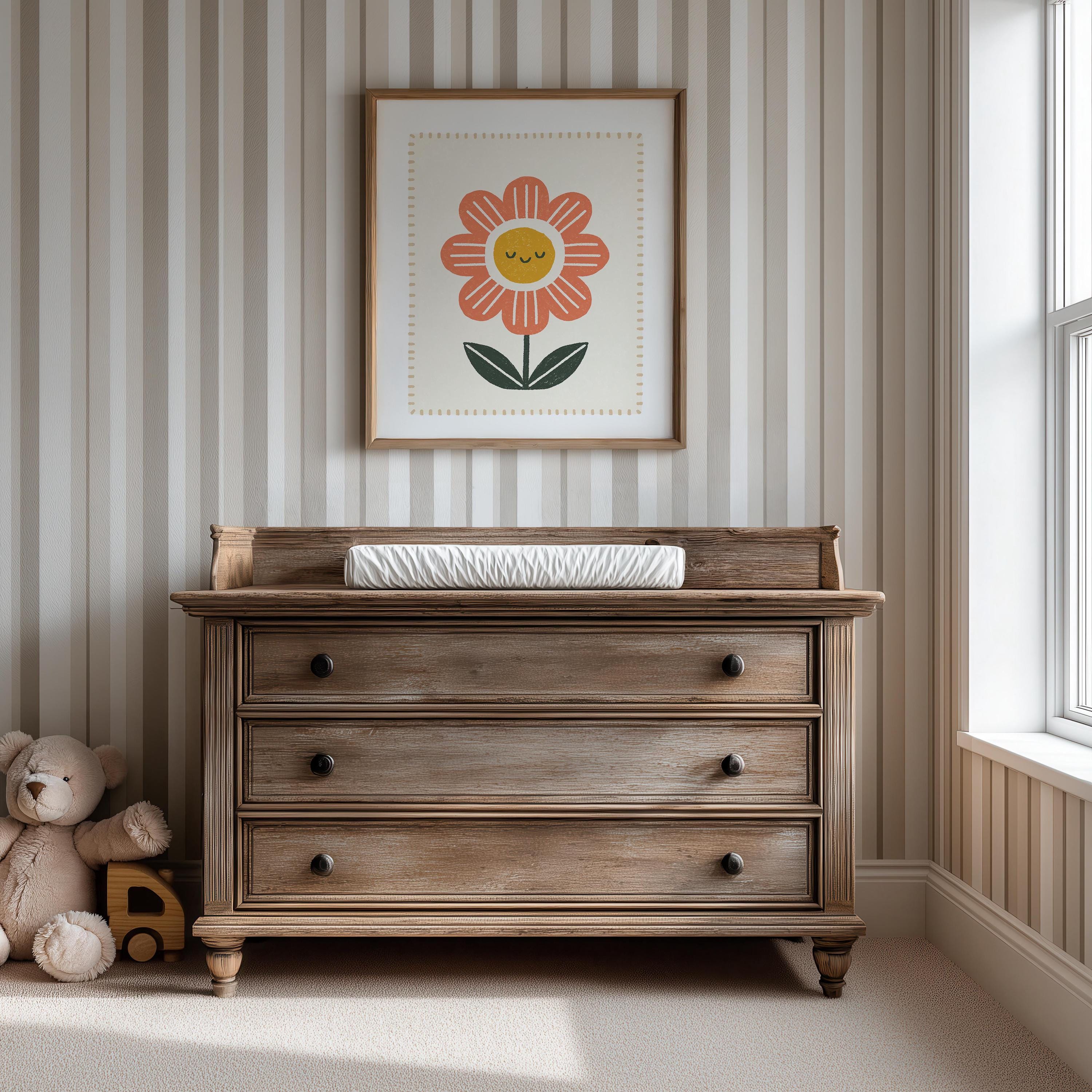 Orange folk flower nursery print