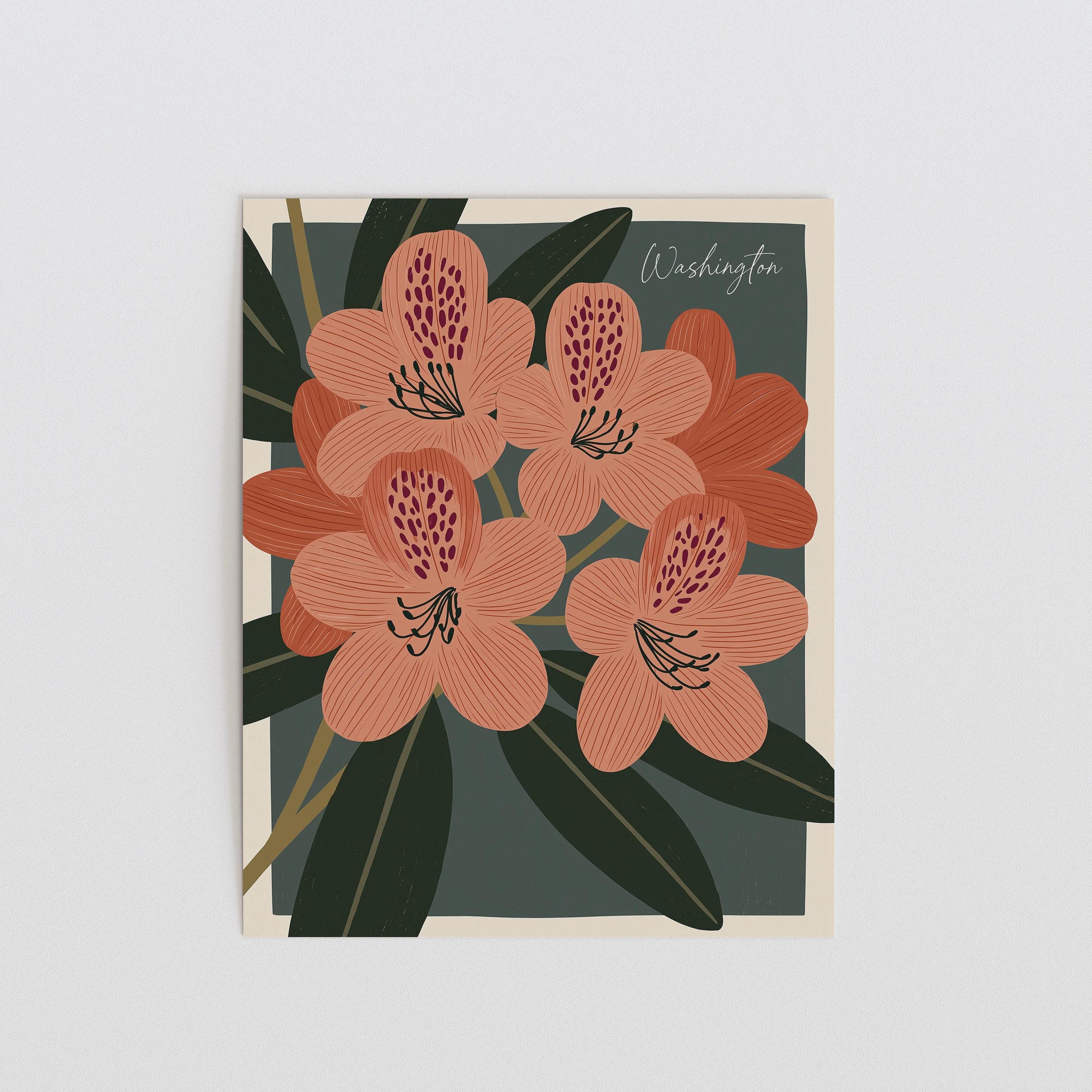 Washington state flower art print, coast rhododendron
