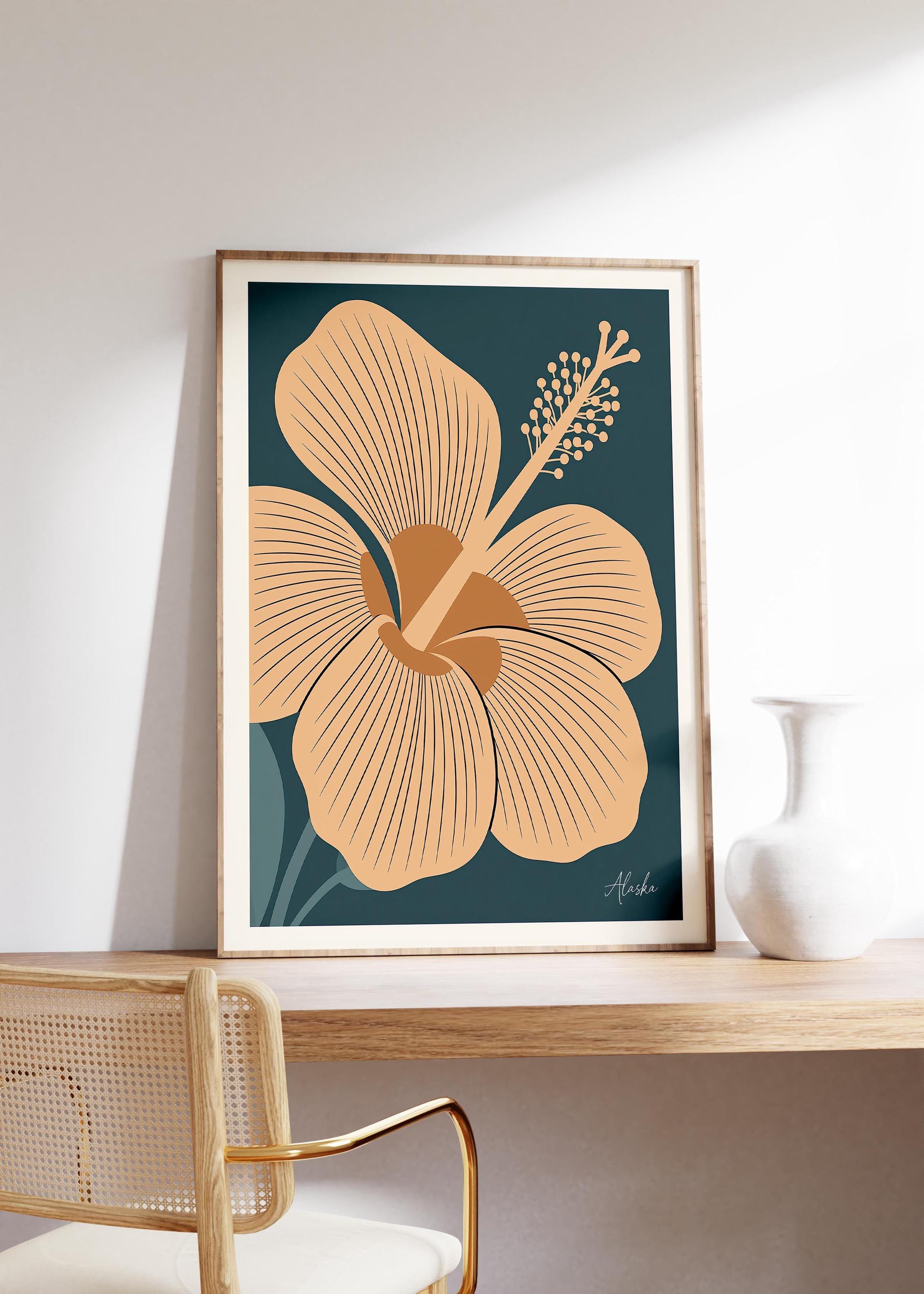 Hawaii state flower art print, yellow hibiscus