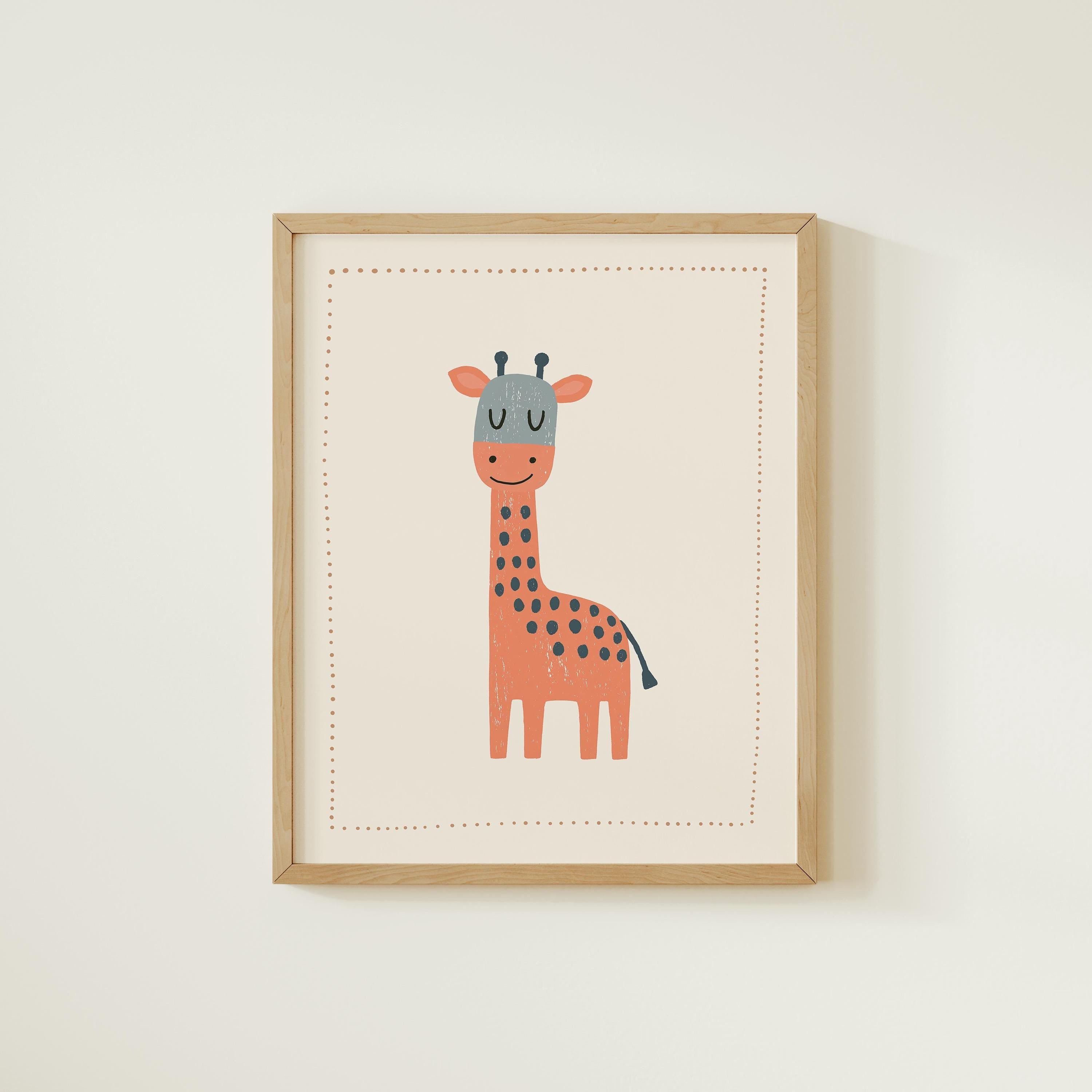 Coral giraffe nursery print