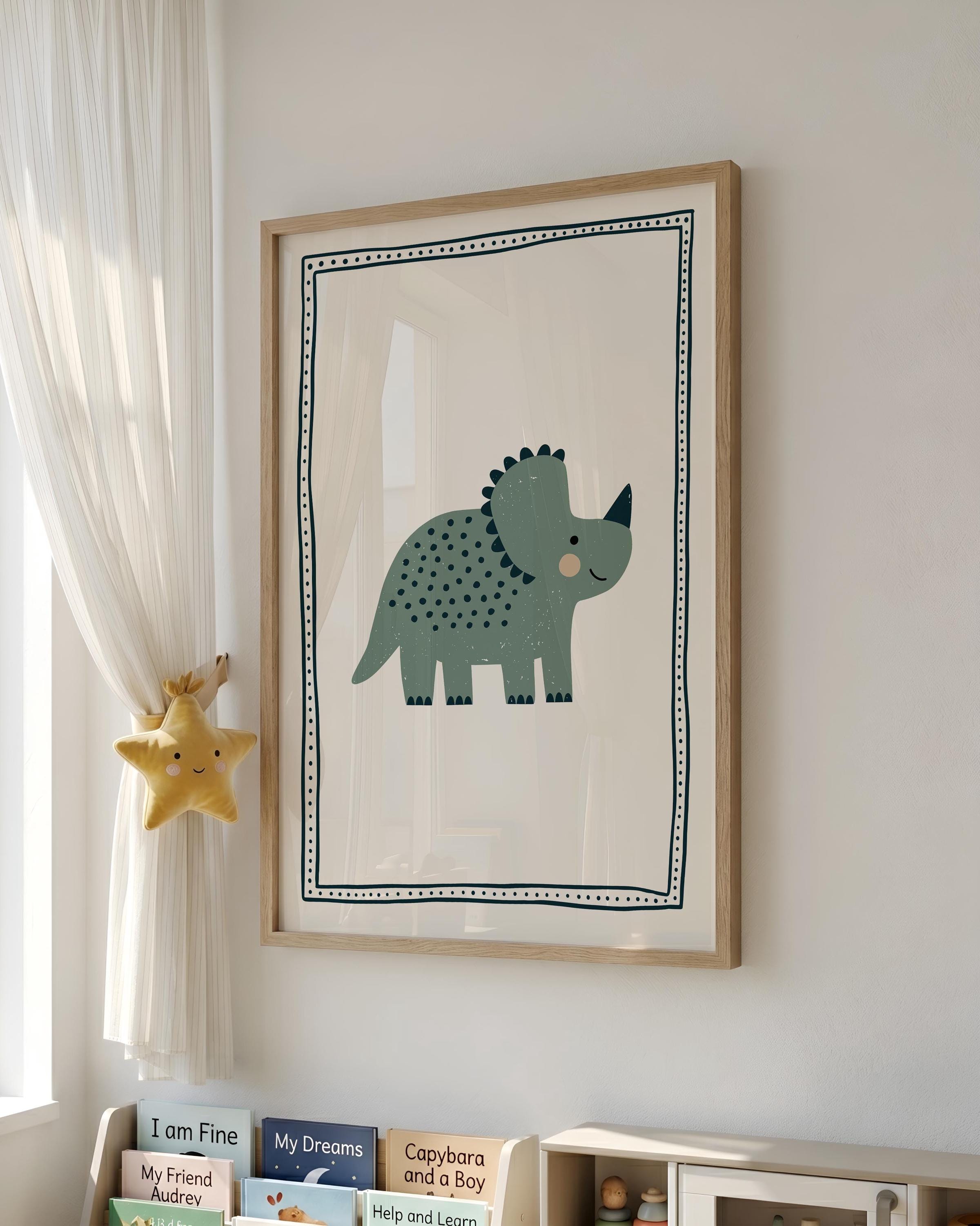 Sage triceratops nursery print