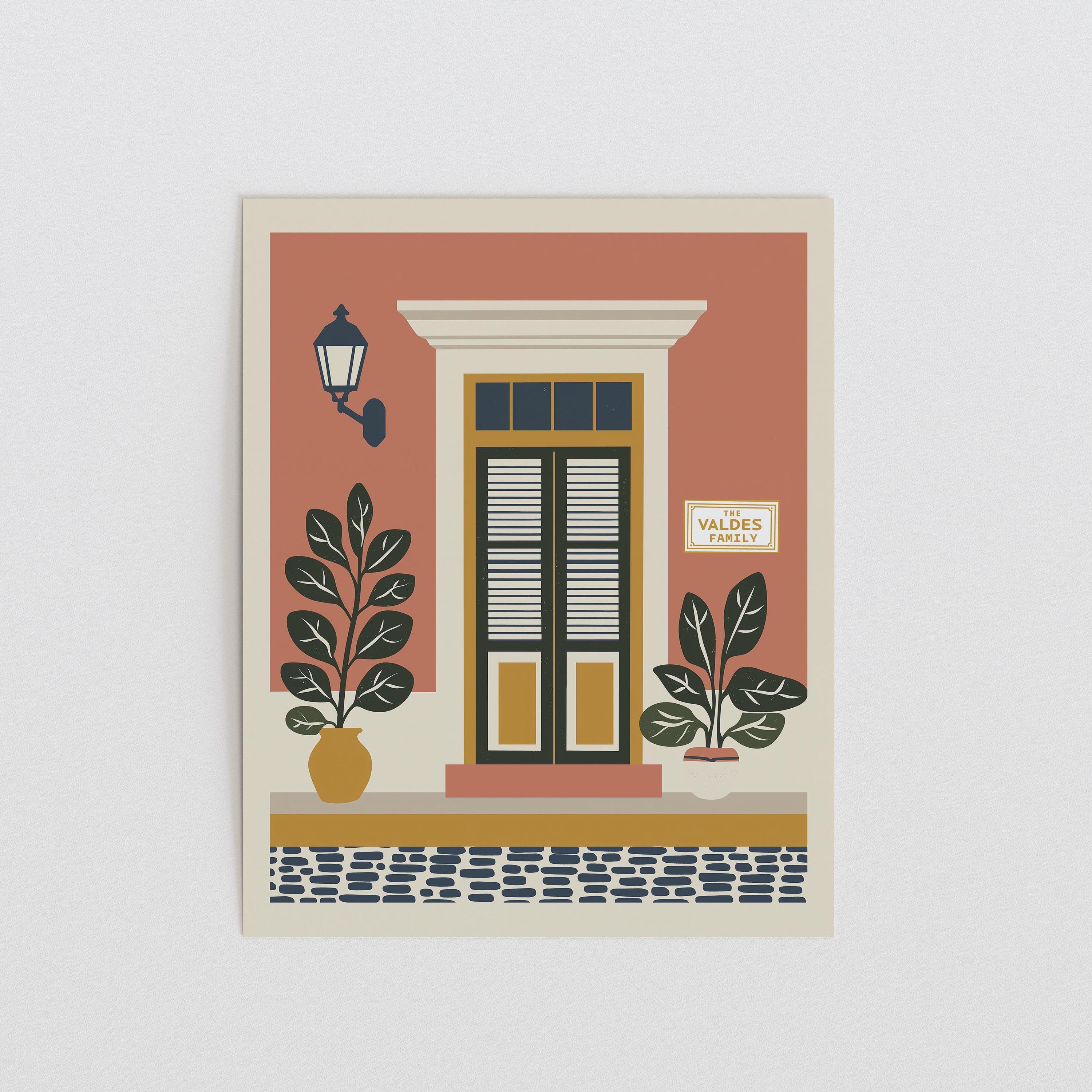 Personalized Old San Juan coral house louvered door art print, Puerto Rico