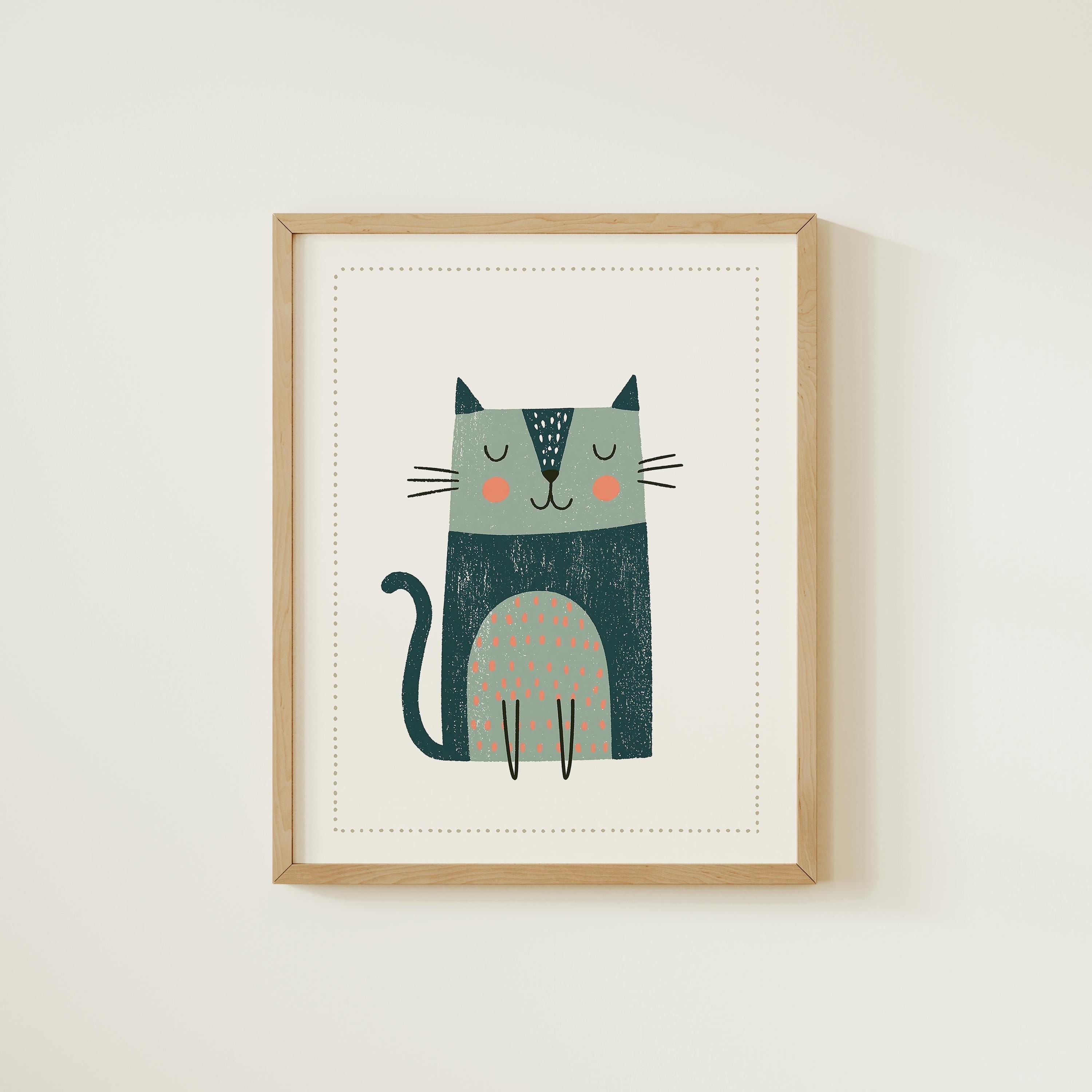 Teal cat nursery print