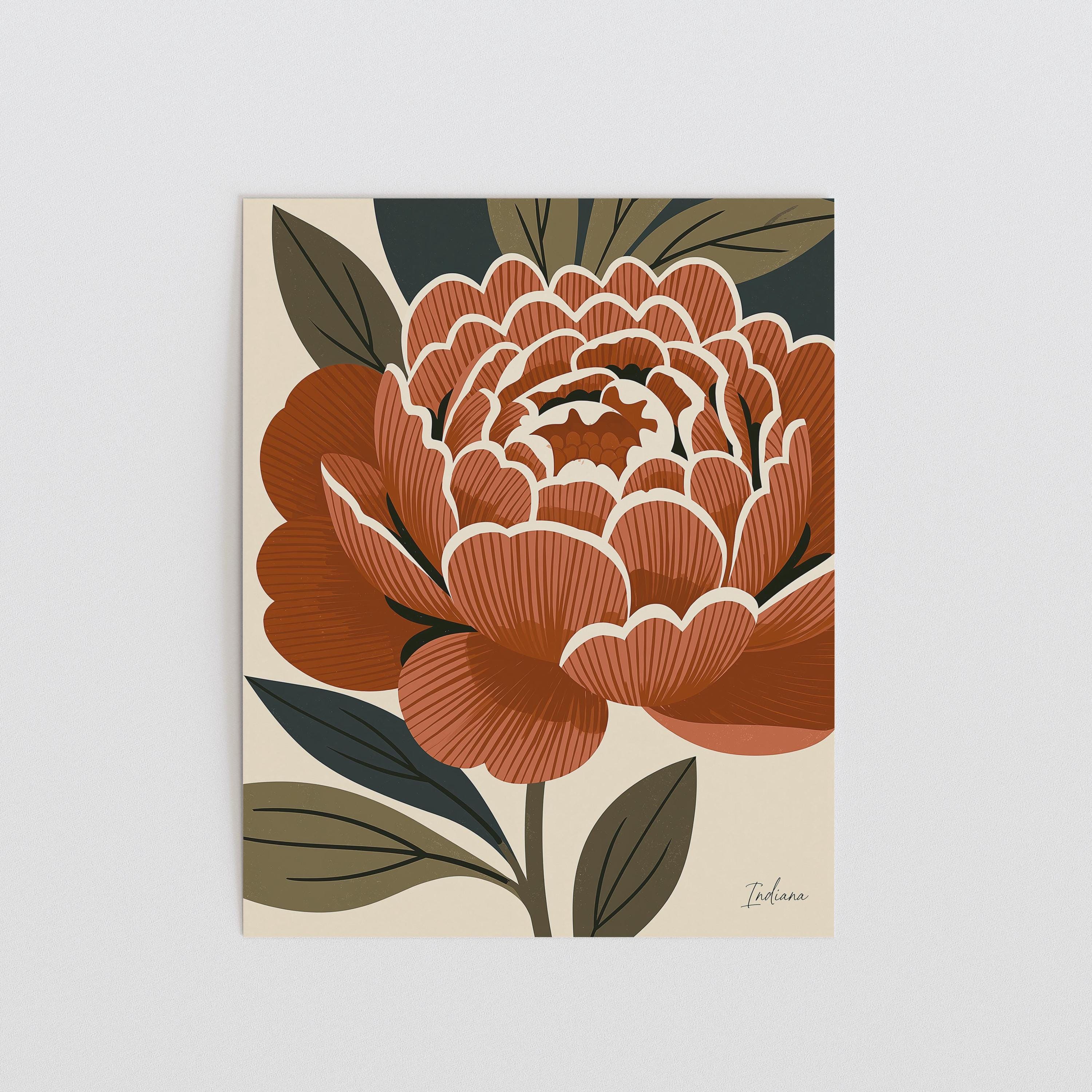 Indiana state flower art print, peony
